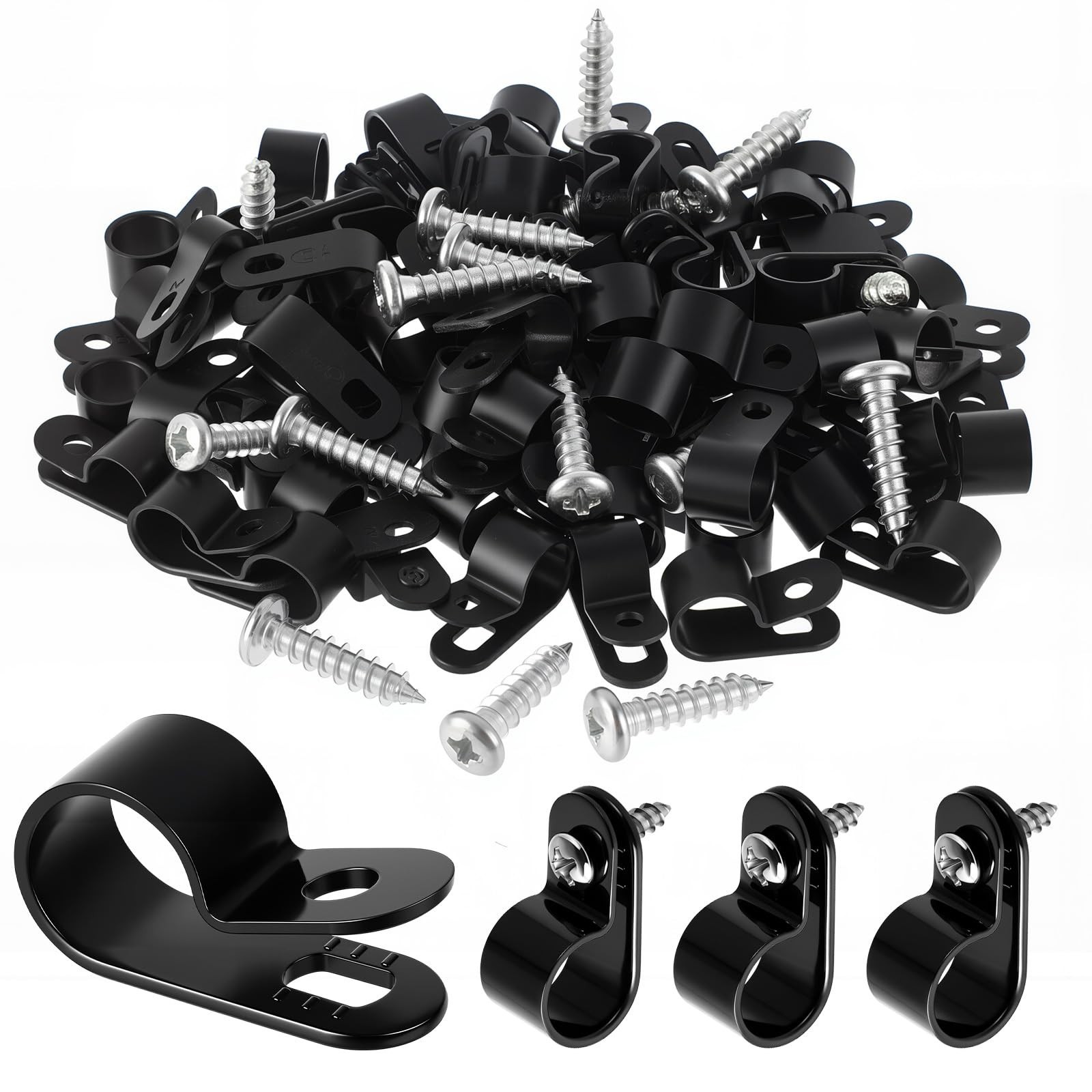 100 Pcs Rope Light Clips - P-Style Cable Mounting Clamps for Wire Management, Bl
