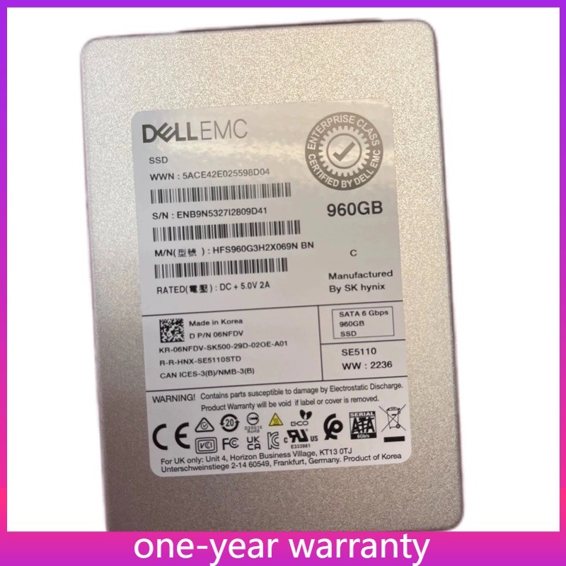 New6NFDV 06NFDV DELL EMC 960GB SATA 2.5" 6Gbps HFS960G3H2X069N SSD Gen14 15 16
