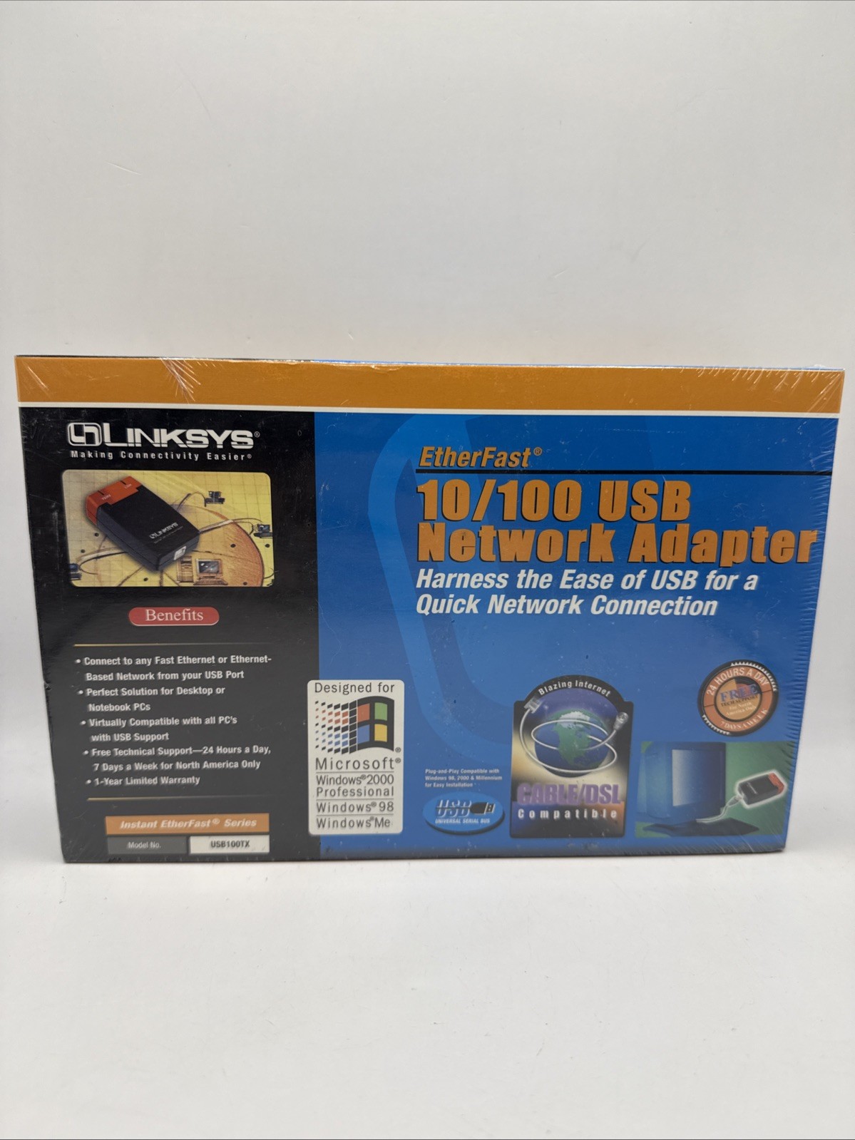 NEW LINKSYS EtherFast Series 10/100 USB Network Adapter USB100TX NIB Sealed