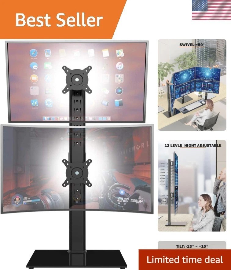 Dual Monitor Stand - Vertical Stack Screen Free-Standing Monitor Riser Fits T...