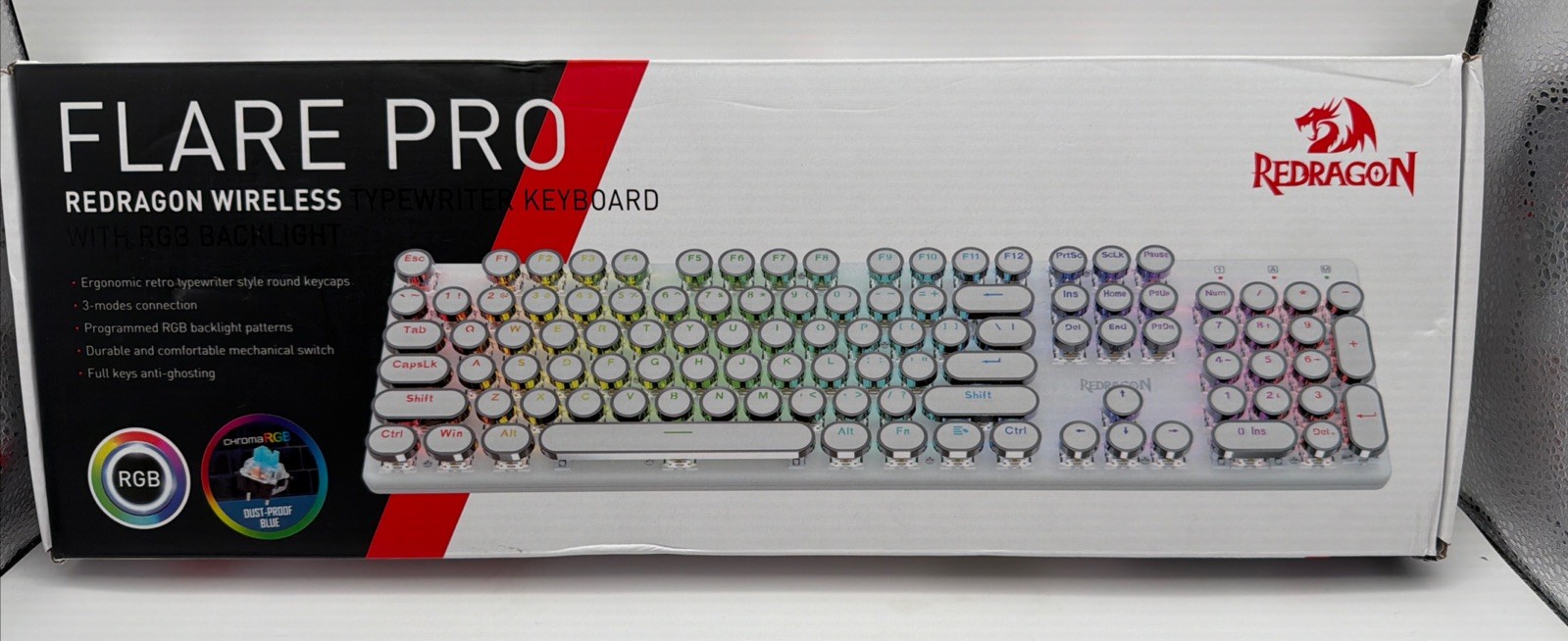 Redragon FLARE PRO Mechanical Keyboard Wireless RGB White QWERTY English Retro