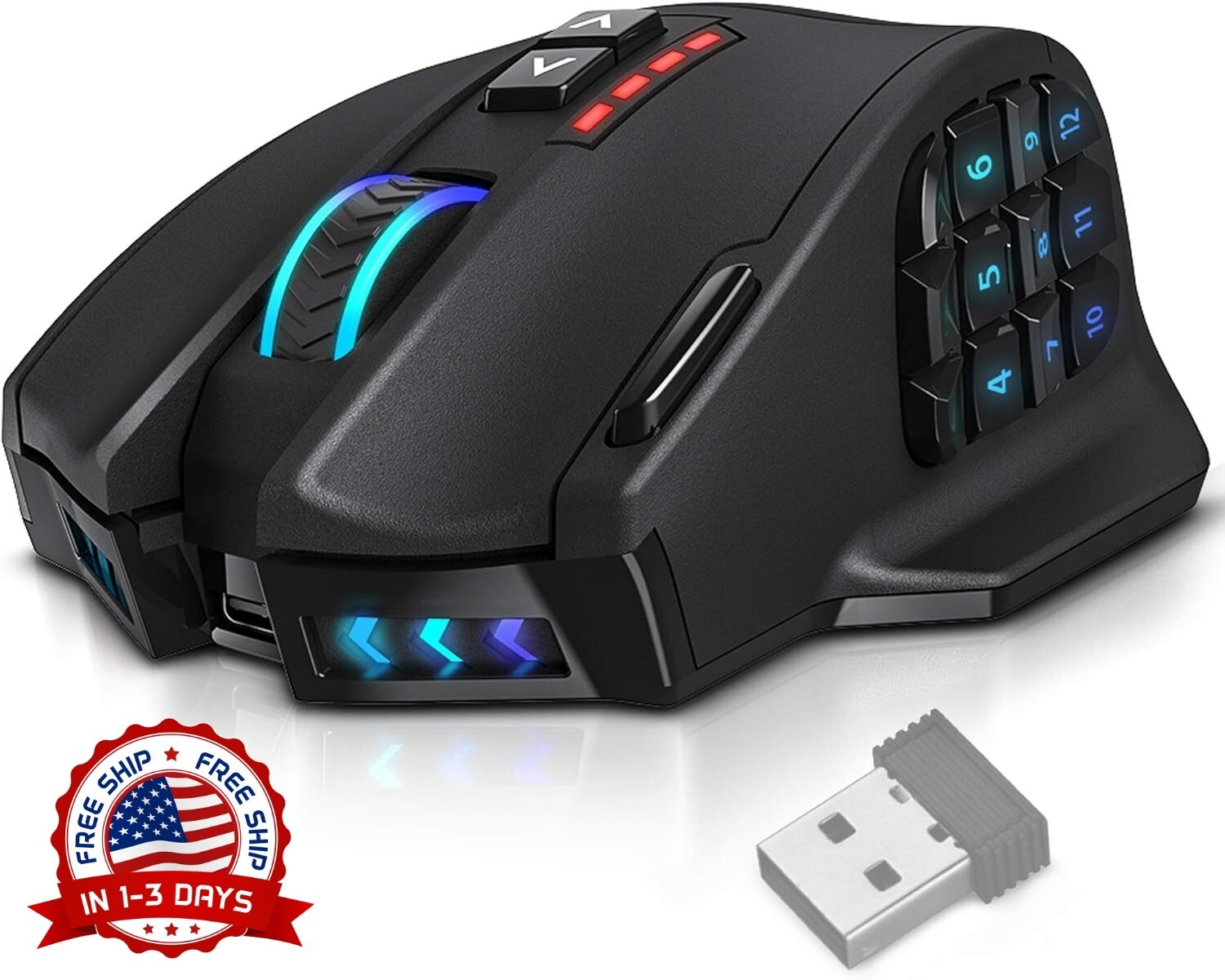 Ratón para juegos RGB, 16.000 DPI, Ergonómico, batería de 70 horas (negra) NUEVO