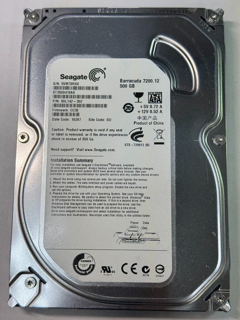 SEAGATE 9SL142-302 ST3500418AS 500GB 16MB FW CC38 Code 10297 3Gbps SATA 3.5" HDD