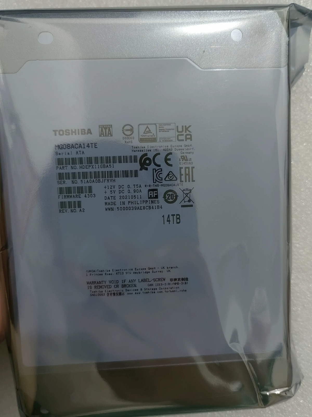 MG08ACA14TE FOR Toshiba 14TB 7.2K RPM SAS 12Gb/s 256MB 512E 3.5in HDD Hard Drive