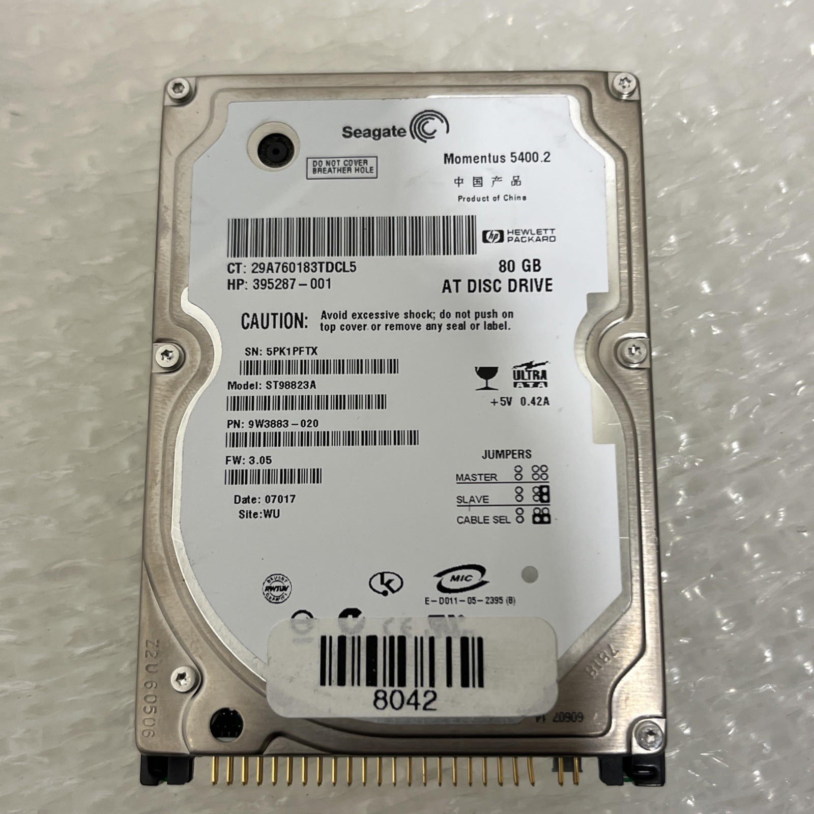 Seagate 80GB 5400.2 ST98823A IDE 2.5” Laptop HDD 395287-001 407847-001