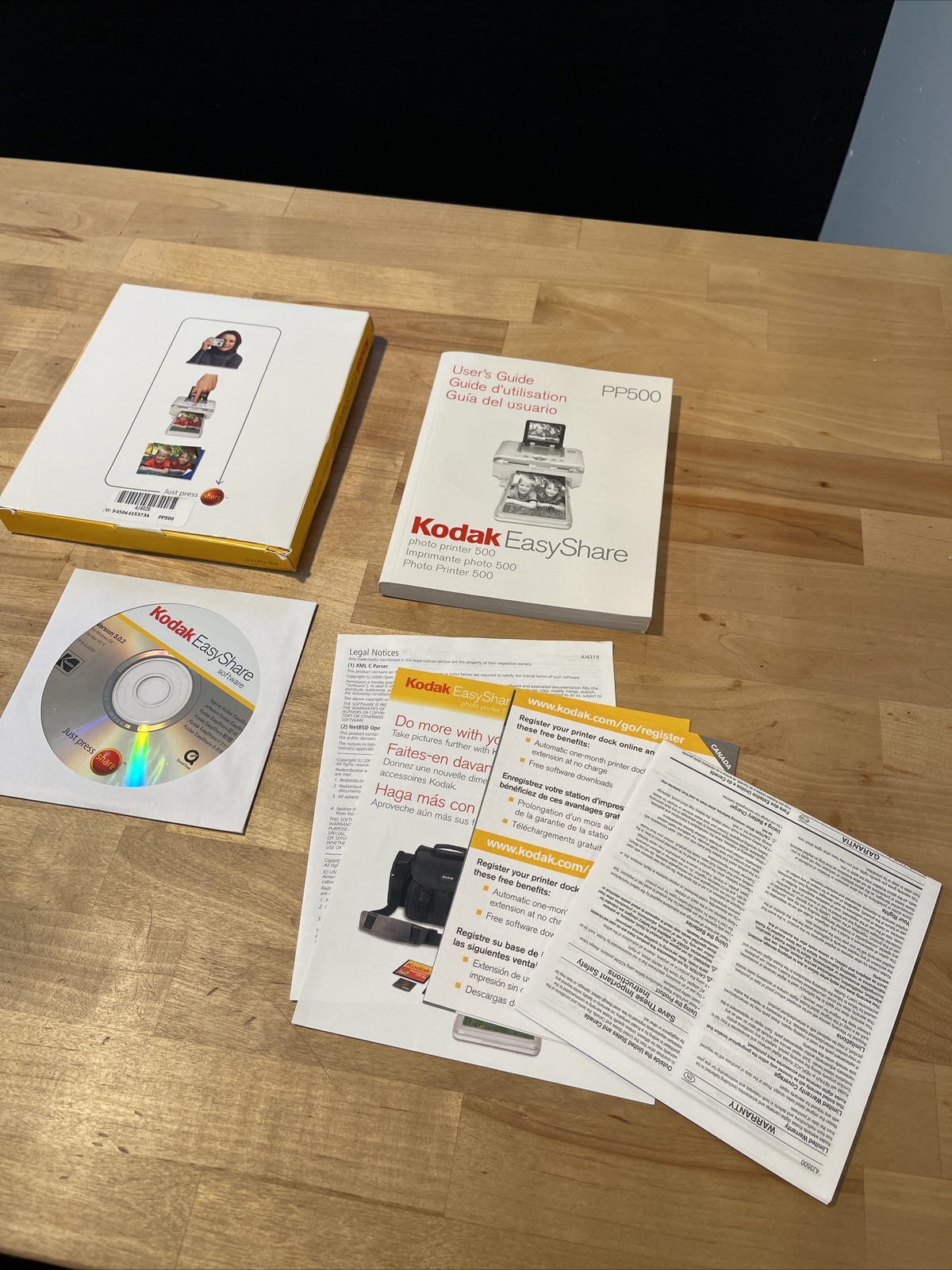 Kodak EasyShare PP500 Printer Manual User's Guide Booklet Paperwork CD Package