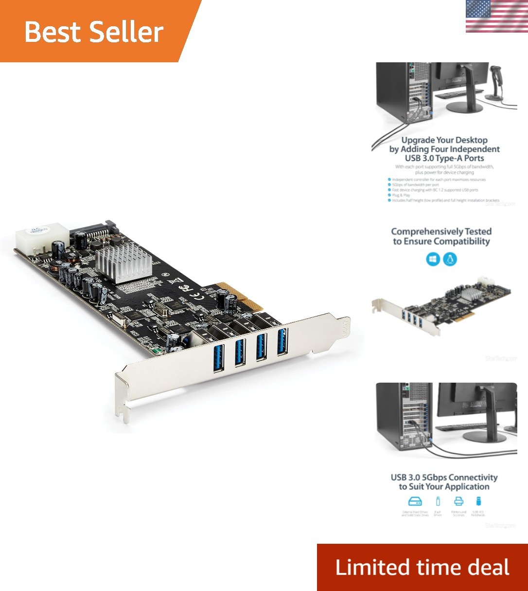 USB 3.0 PCIe Card – Expand Your Connectivity with 4 Ports & Fast Charging