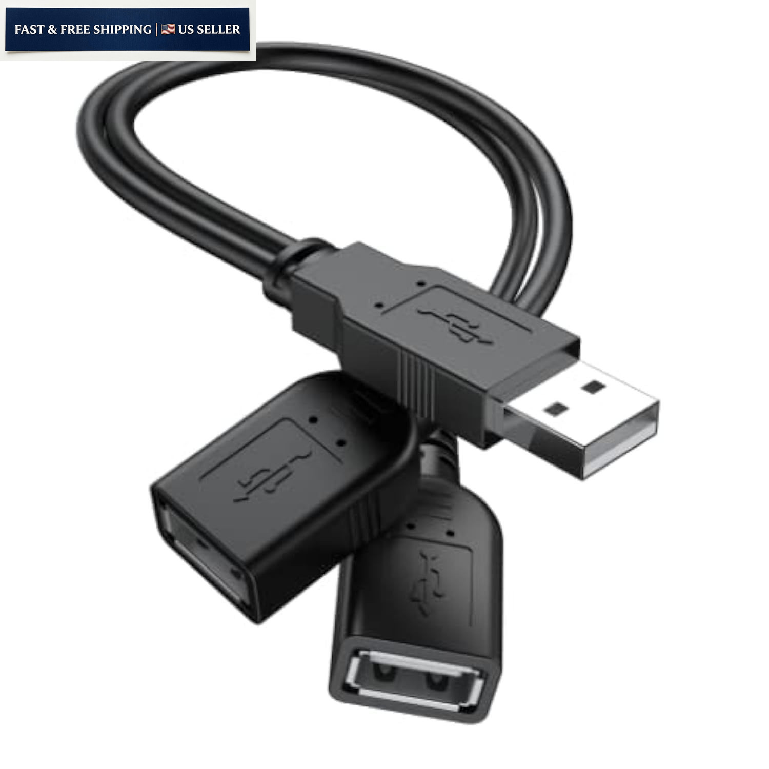 【2026 Upgraded】 USB 2.0 A Male to 2 Dual Female Jack Y 1 Pack, Black