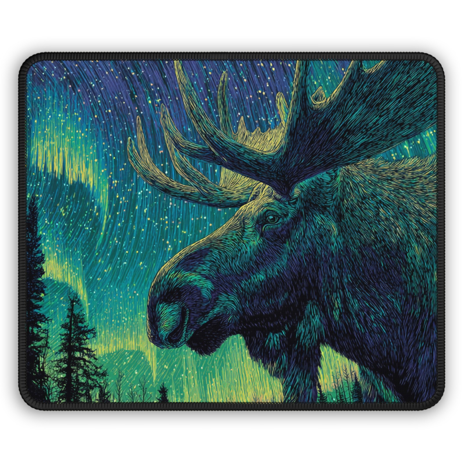 Northern Lights Moose Gaming Mouse Pad | Aurora Woodland Desk Mat