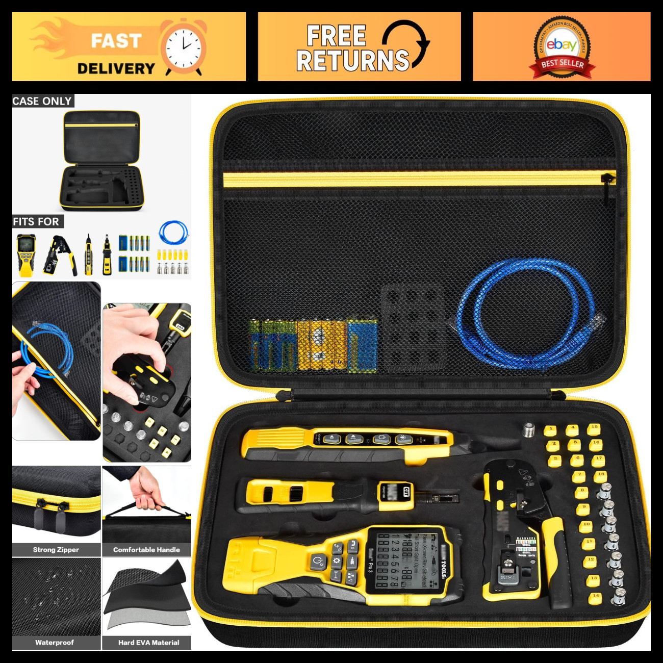 Cable Tester Case for Klein VDV501-851/VDV526-200 - Durable Black & Yellow Stora