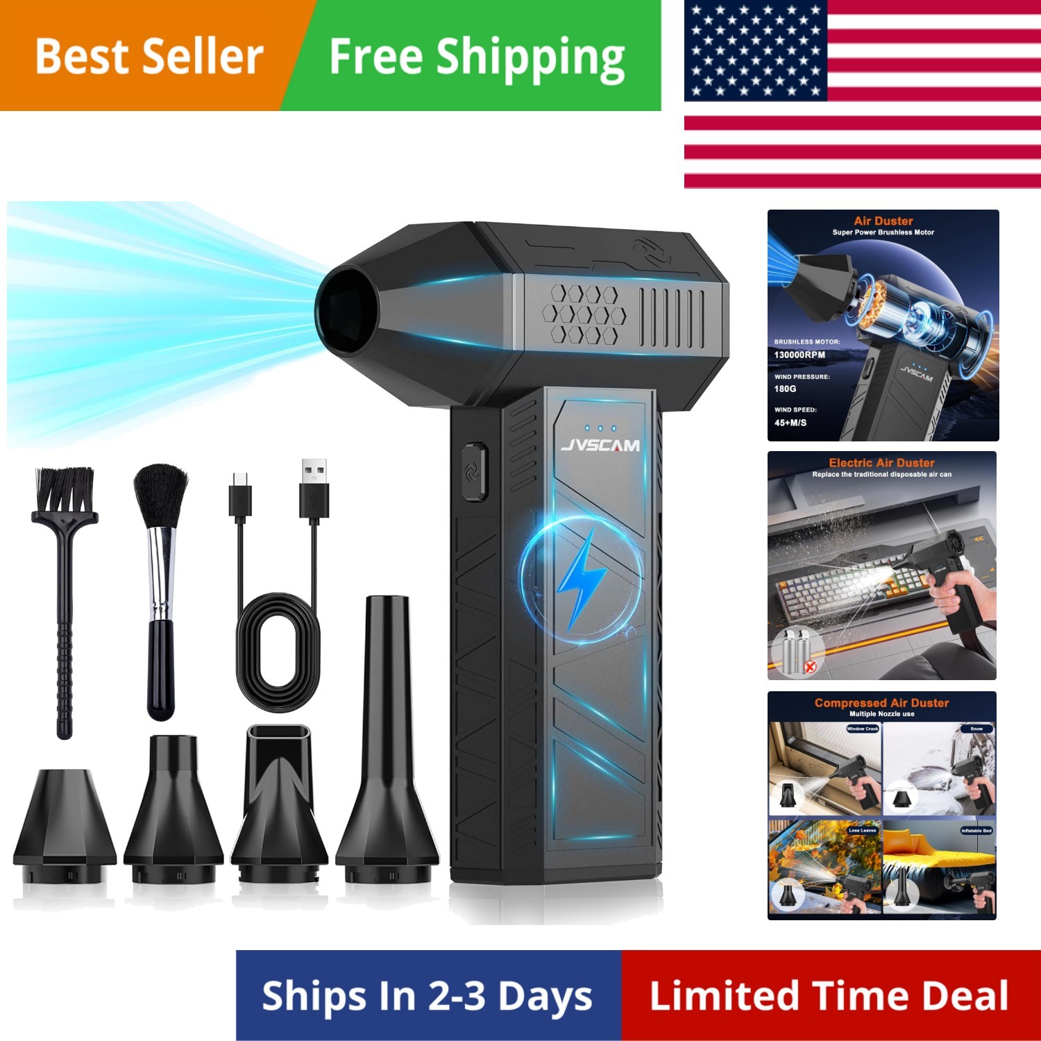 X3 Compressed Air Duster - Electric Air Duster with Brushless Motor,3 Gear Ad...