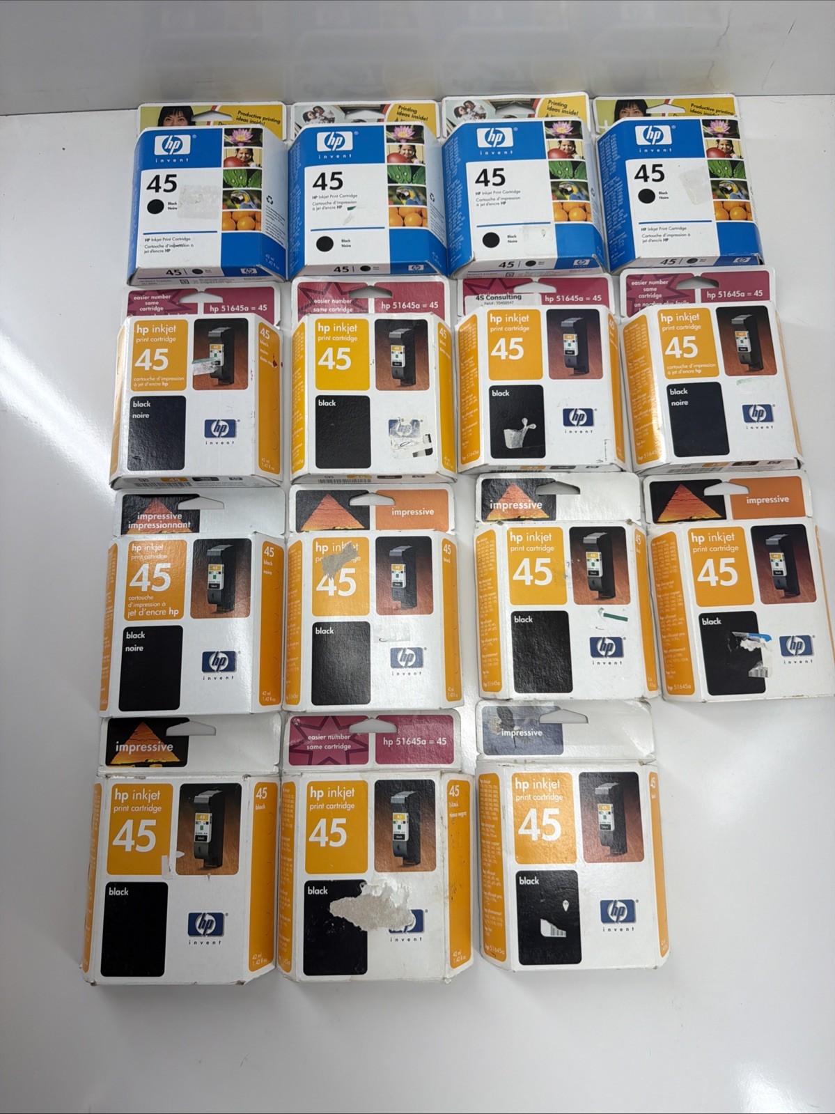 Lot Of 14 Genuine HP 45 Black Ink Cartridge 51645A/51645AC  Expired 2002 - 2006