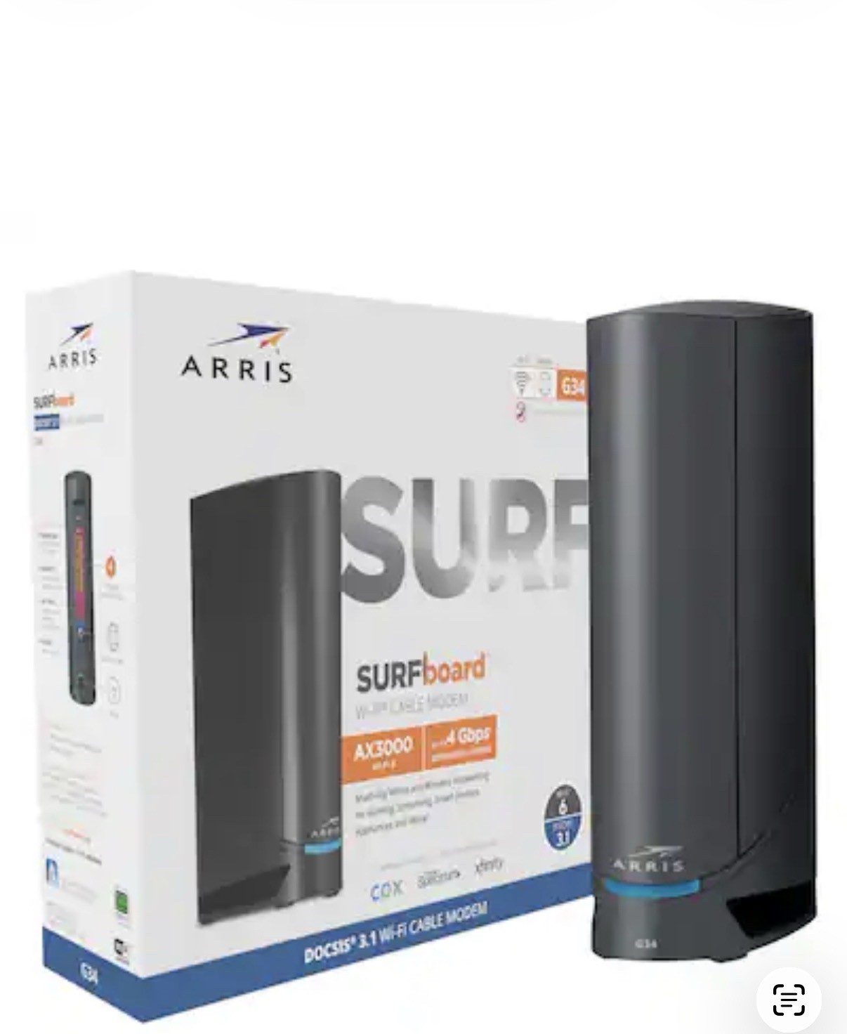 Arris Surfboard G34 WiFi6 Cable Modem Ax3000 up to 4 Gbps Speeds Docsis 3.1
