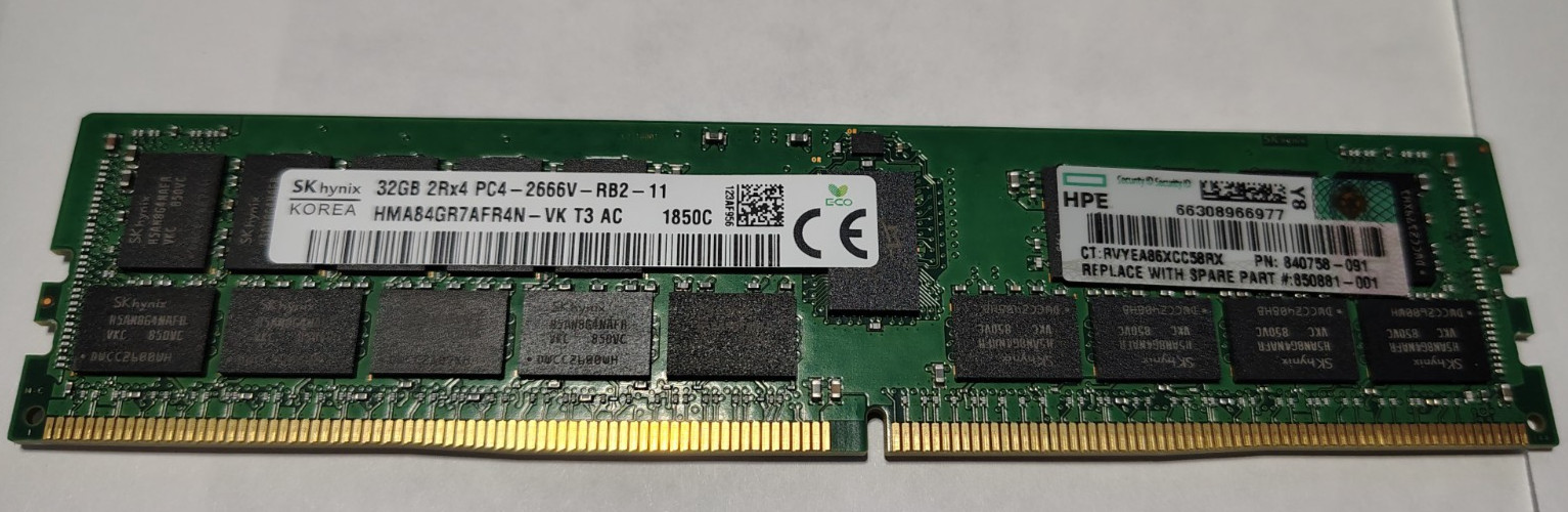 SK Hynix  HMA84GR7AFR4N-VKT3 AC 1850C  32GB 2Rx4 PC4-2666V ECC RDIMM RAM
