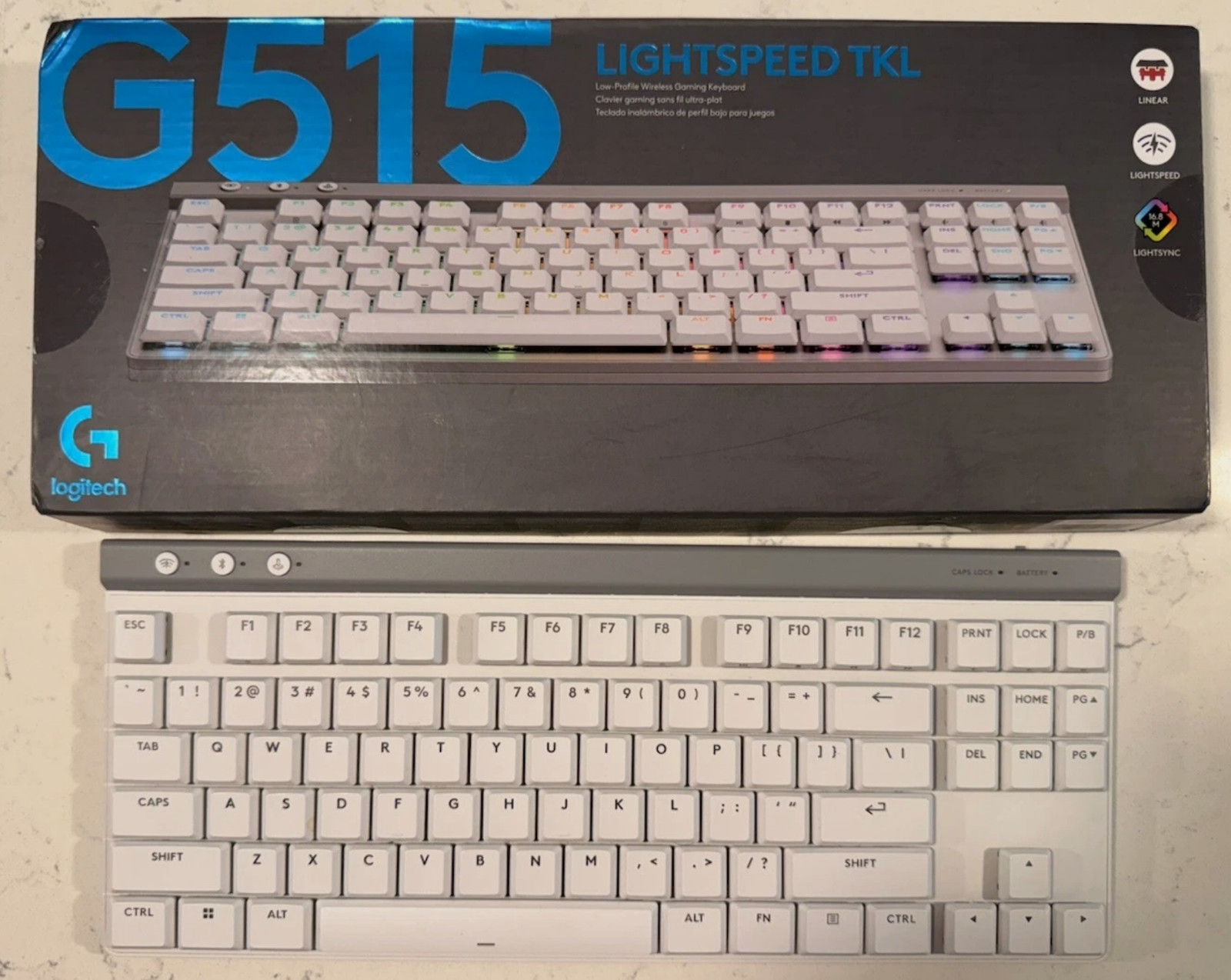 Logitech G515 LIGHTSPEED TKL Wireless Mechanical Linear (Red) Switch - White