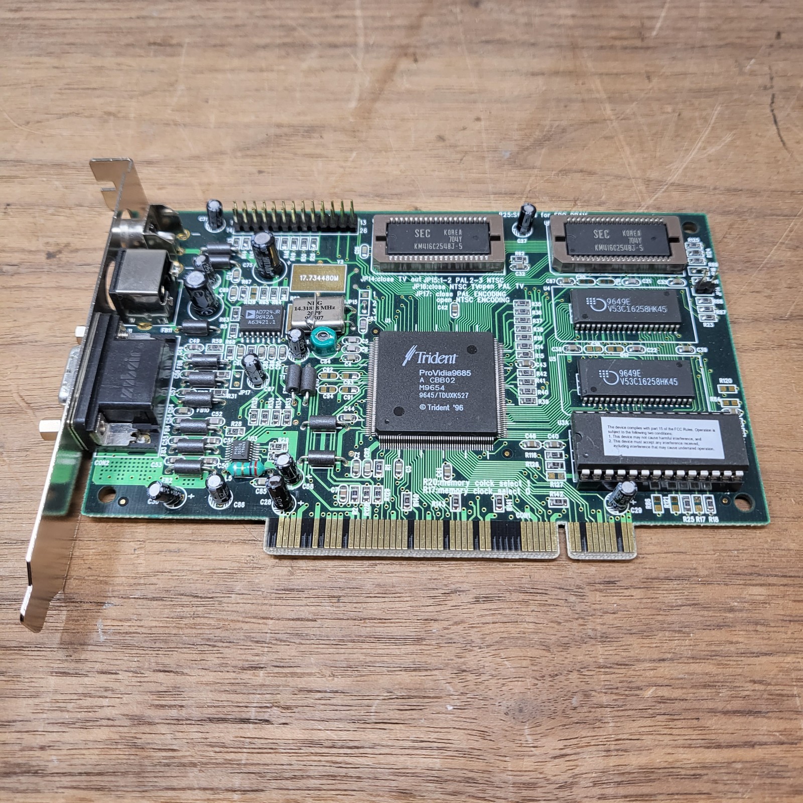 Trident ProVidia 9685 2MB PCI VGA Video Card S-Video RCA TV Out Vintage PC