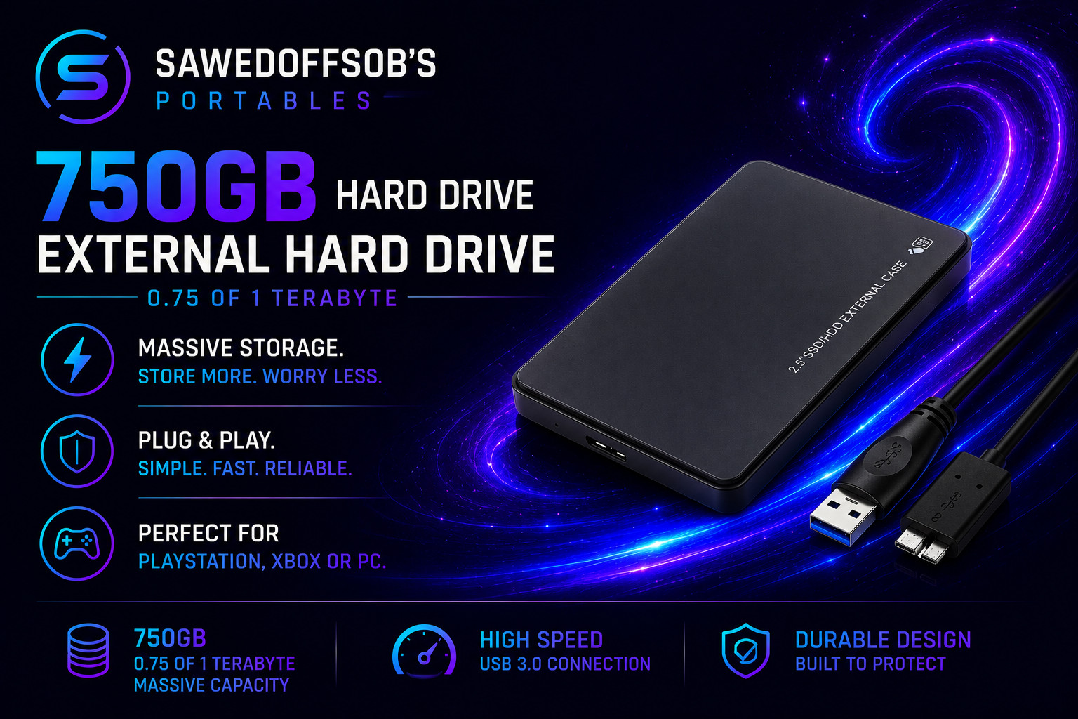750GB PC External Hard Drive for PS4/PS5 Windows MAC - Unbranded 750 GB
