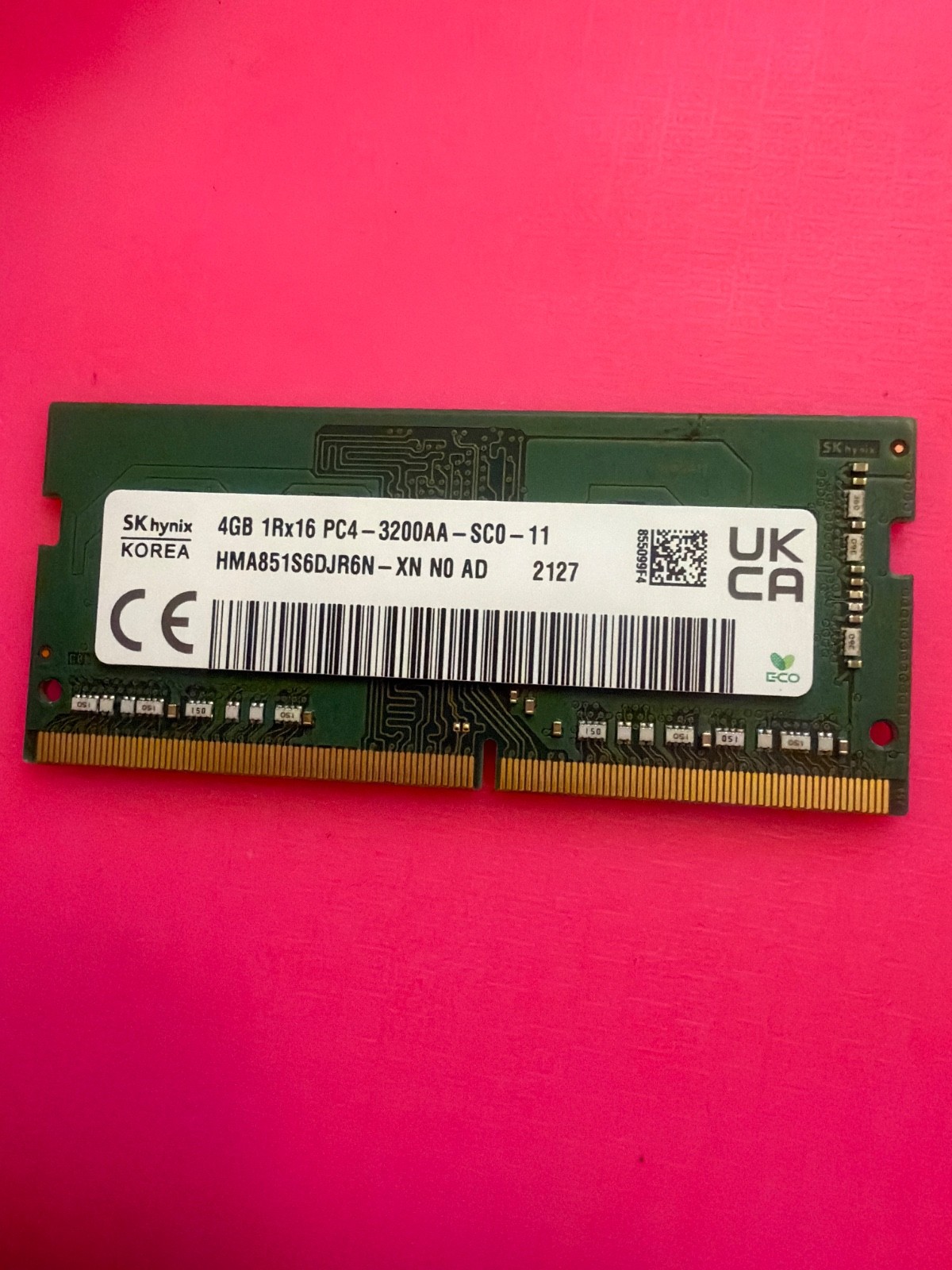 SKhynix KOREA CE 4GB 1x16 PC4- 3200AA-SCO- 11 HMA851S6DJRGN -XN NO AD 2127