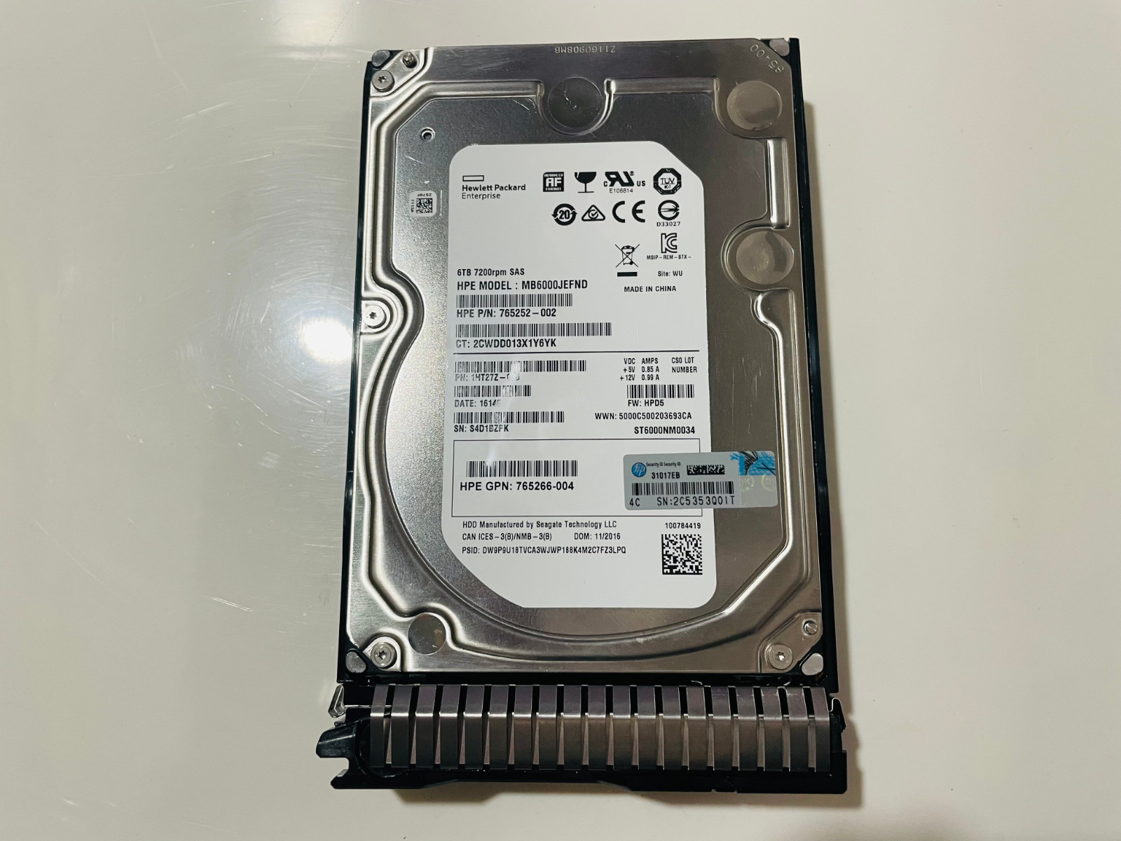 HPE 765864-001 765259-B21 6TB 7.2K SAS 12Gb/s MIDLINE 3.5IN SC HDD ST6000NM0034