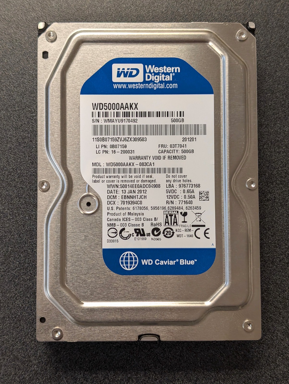 Western Digital WD5000AAKX 500GB HDD 3.5" TESTED
