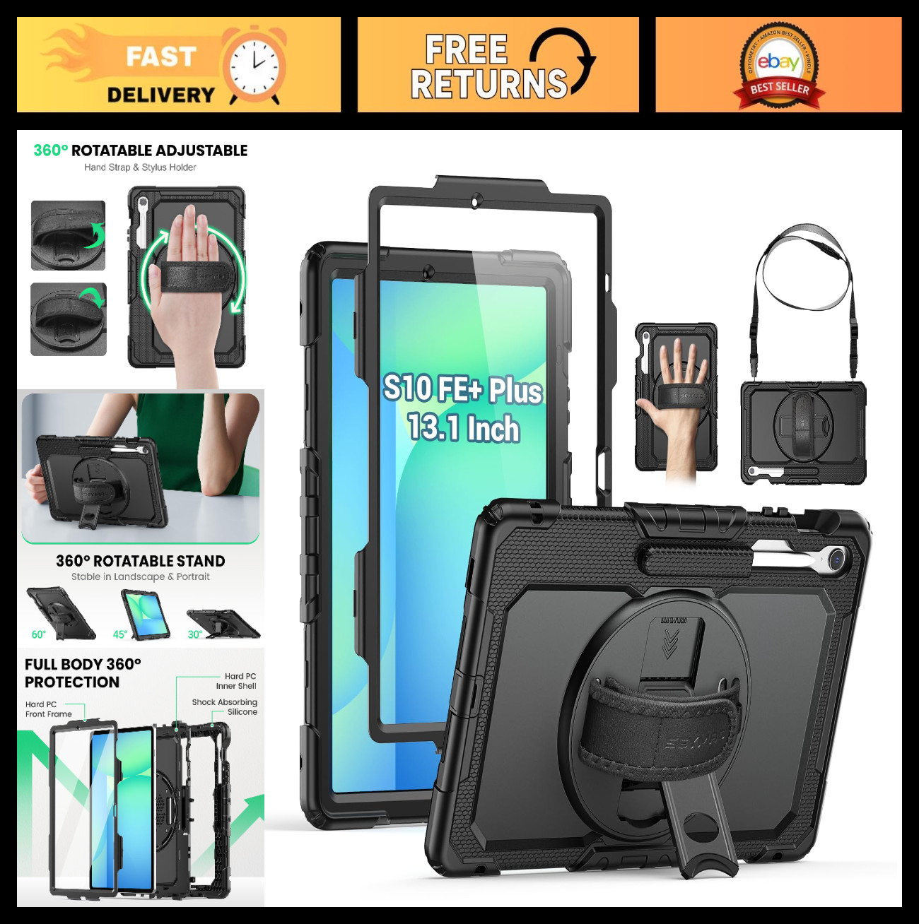 Heavy Duty Shockproof Case for Samsung Galaxy Tab S10 FE+ 13.1" with Stand & Str