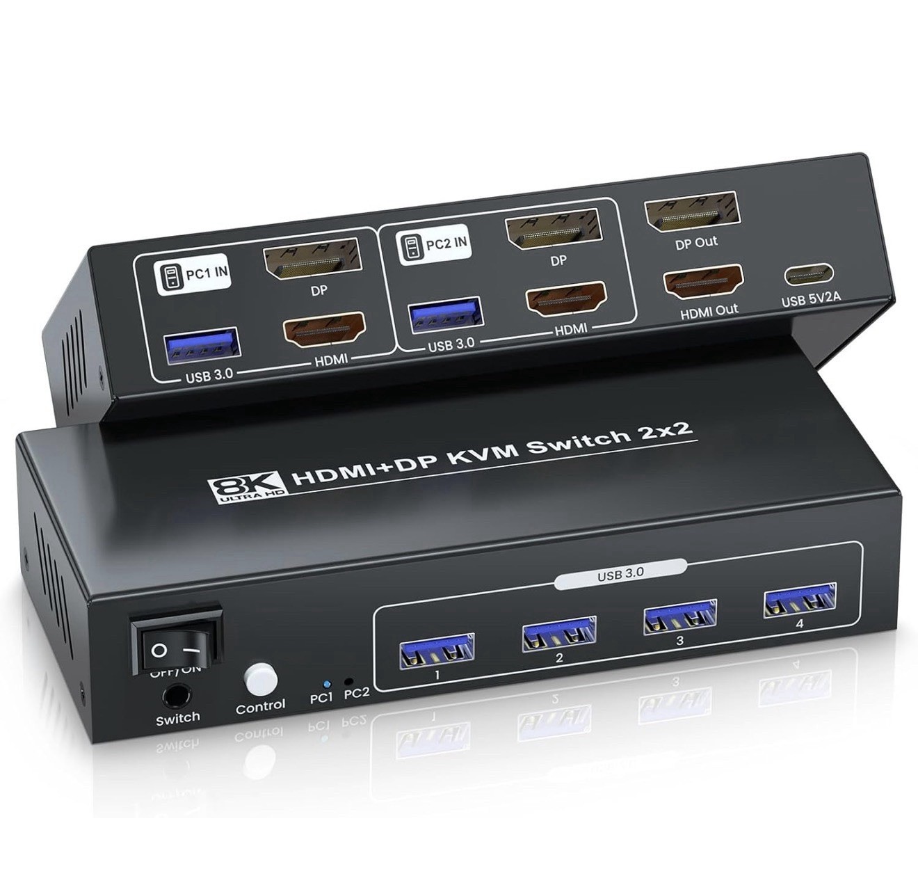 8K 4K HDMI DisplayPort KVM Switch 2 Monitors 2 PCs USB 3.0 Dual Video
