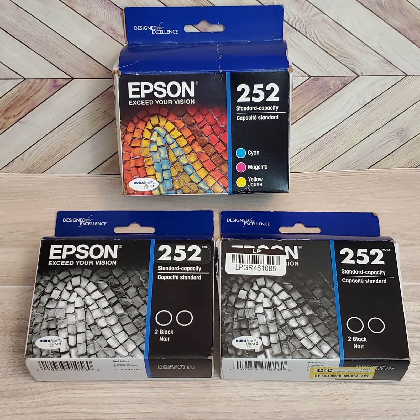 3 Epson 252 Black Cyan Magenta Yellow Ink Cartridge Genuine OEM Sealed 2025/27