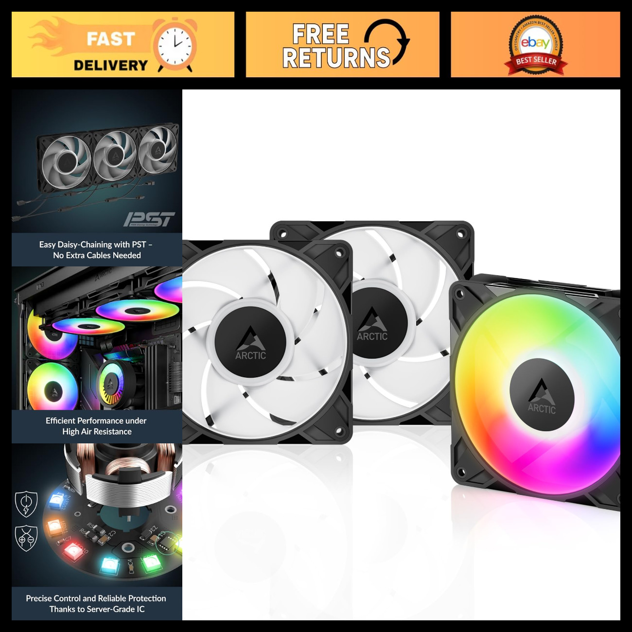 120mm PWM RGB Fans 3-Pack - High Performance, 600-3000 RPM, Fluid Dynamic Bearin