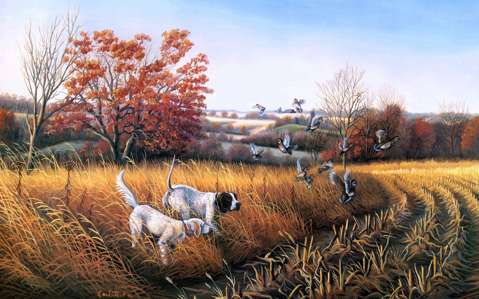Landscape dog birds fall painting Custom Gaming Mat Desk