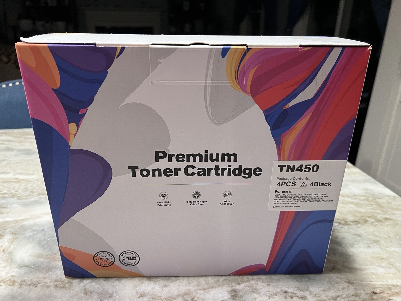 Premium Toner Cartridge TN450 4 Pack Vivid Sharp Crisp High Yield Pages, Black