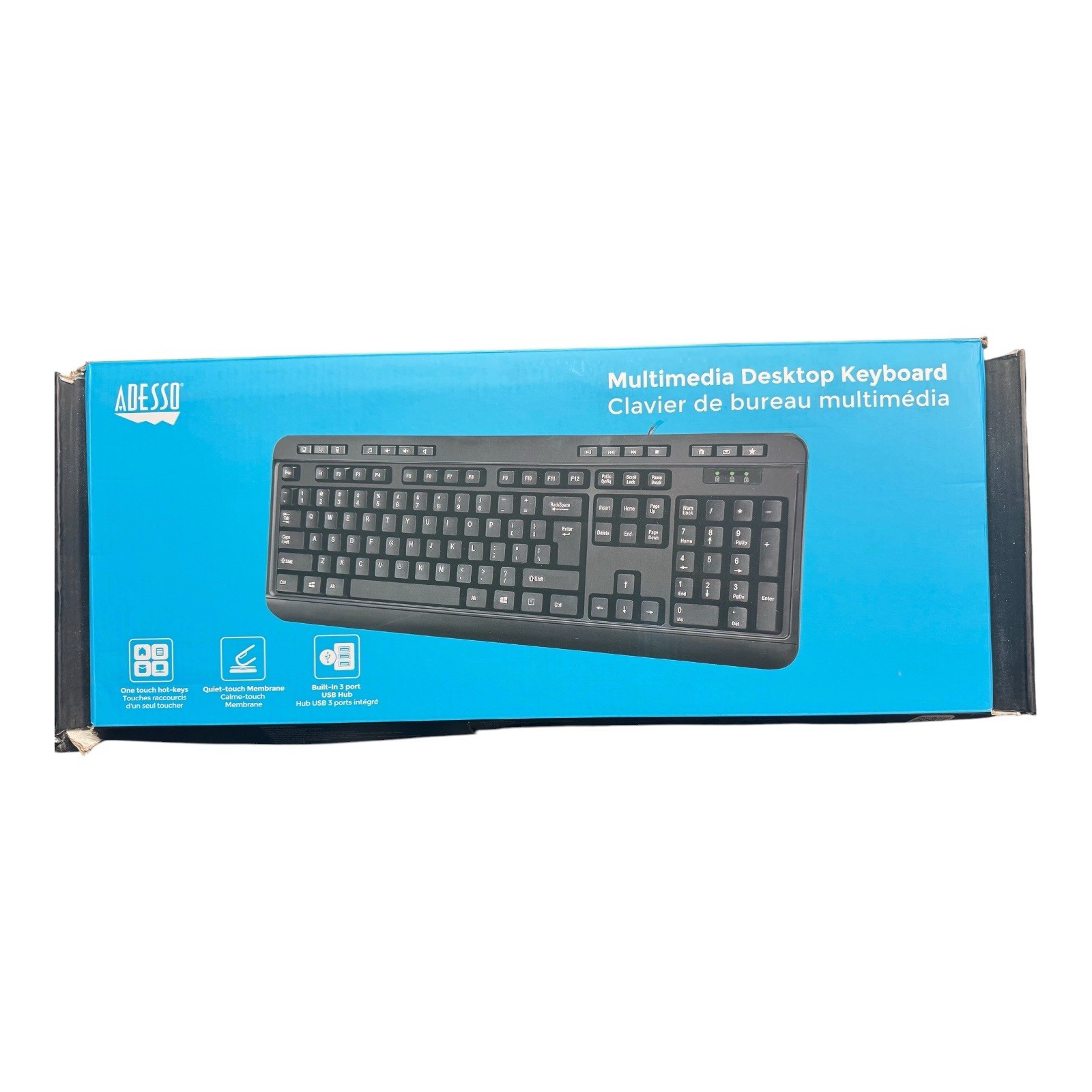 Adesso AKB-132HB- Multimedia Desktop Keyboard with 3-Port USB