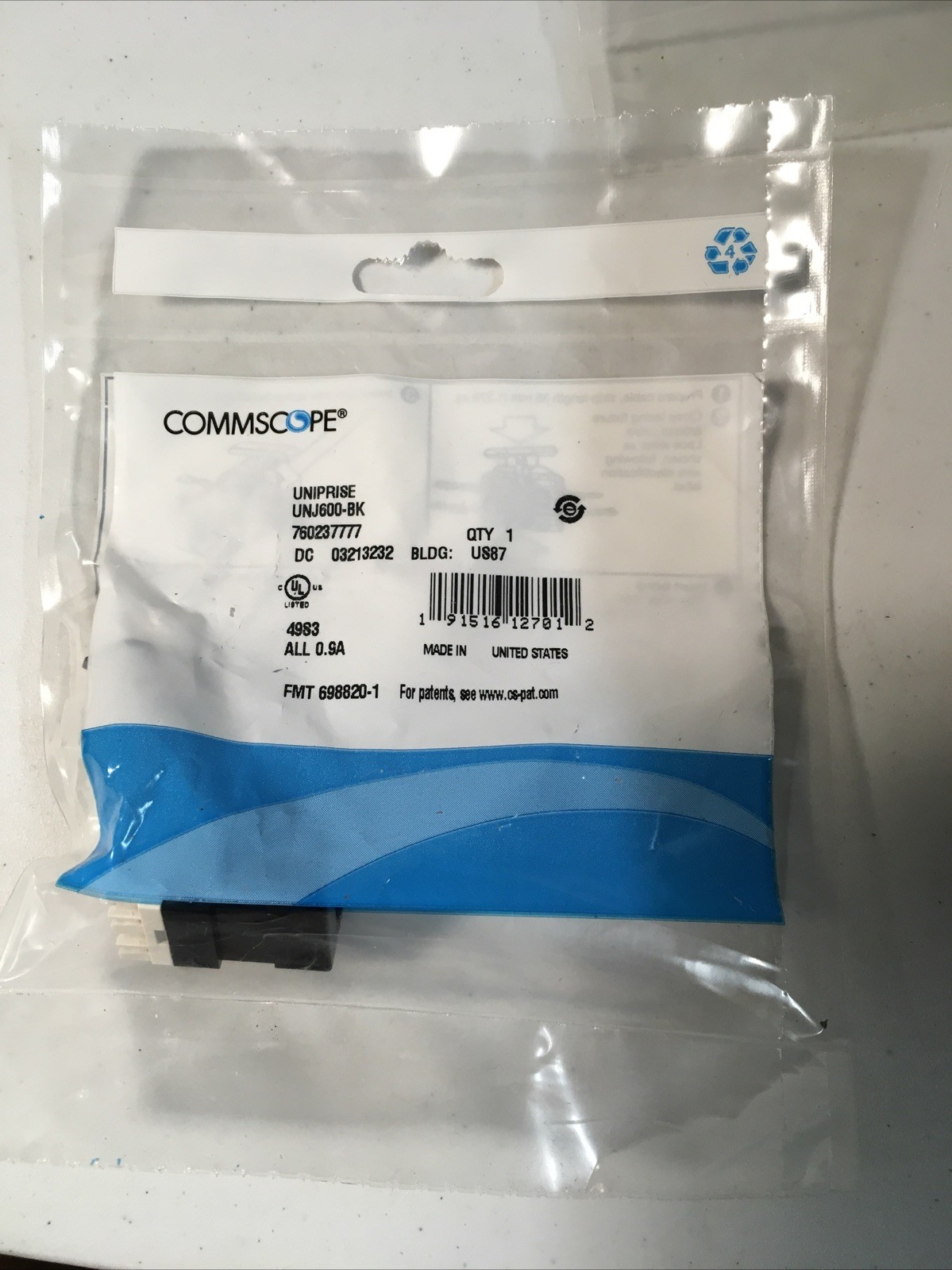 Commscope Uniprise UNJ600-BK CAT 6 Data Jack Black M-Series 760237777