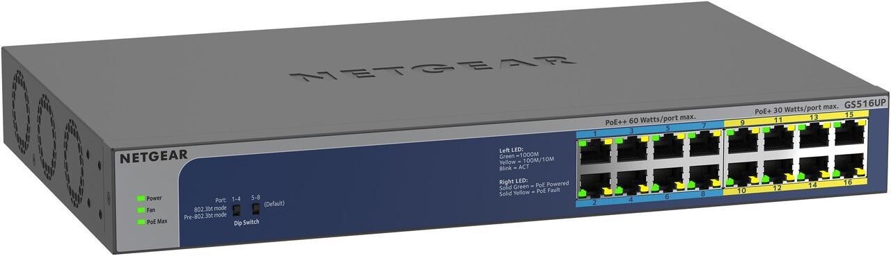 NETGEAR GS516UP  Netgear Ethernet Switch - 16 Ports 2 Layer Model GS516UP-100NAS