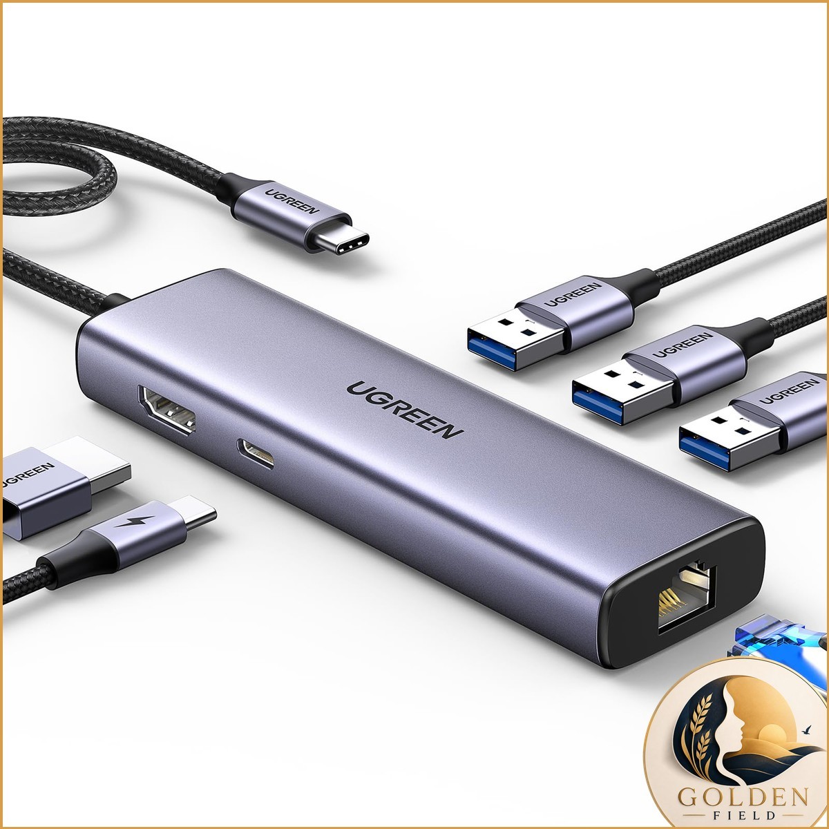 UGREEN Revodok 6 in 1 USB C Hub Gigabit Ethernet Adapter 4K HDMI