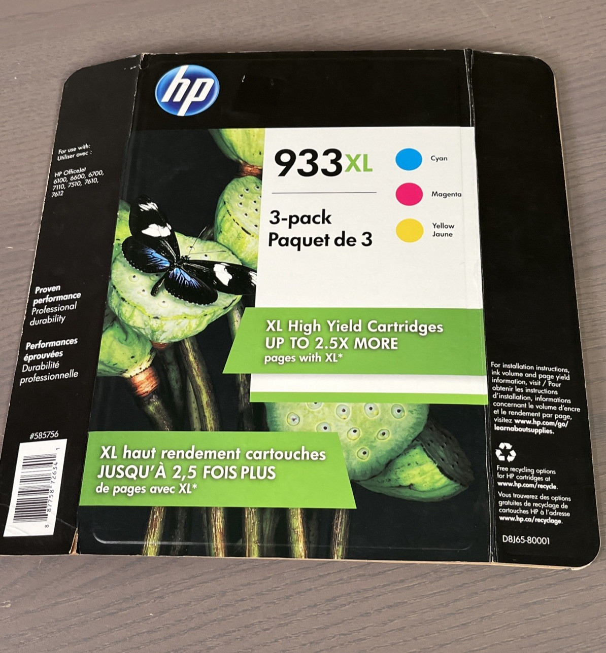 HP 933XL Ink Cartridge 3 Pack Cyan Magenta Yellow Exp 22 Sealed