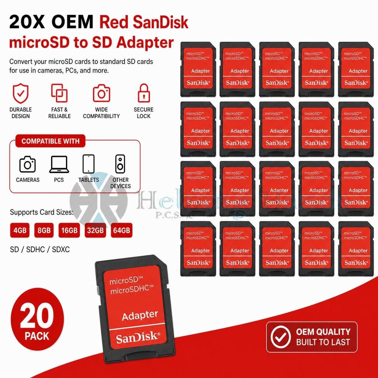 20 - OEM Red SanDisk microSD to SD SDHC SDXC Adapter fit 4GB 8GB 16GB 32GB 64GB
