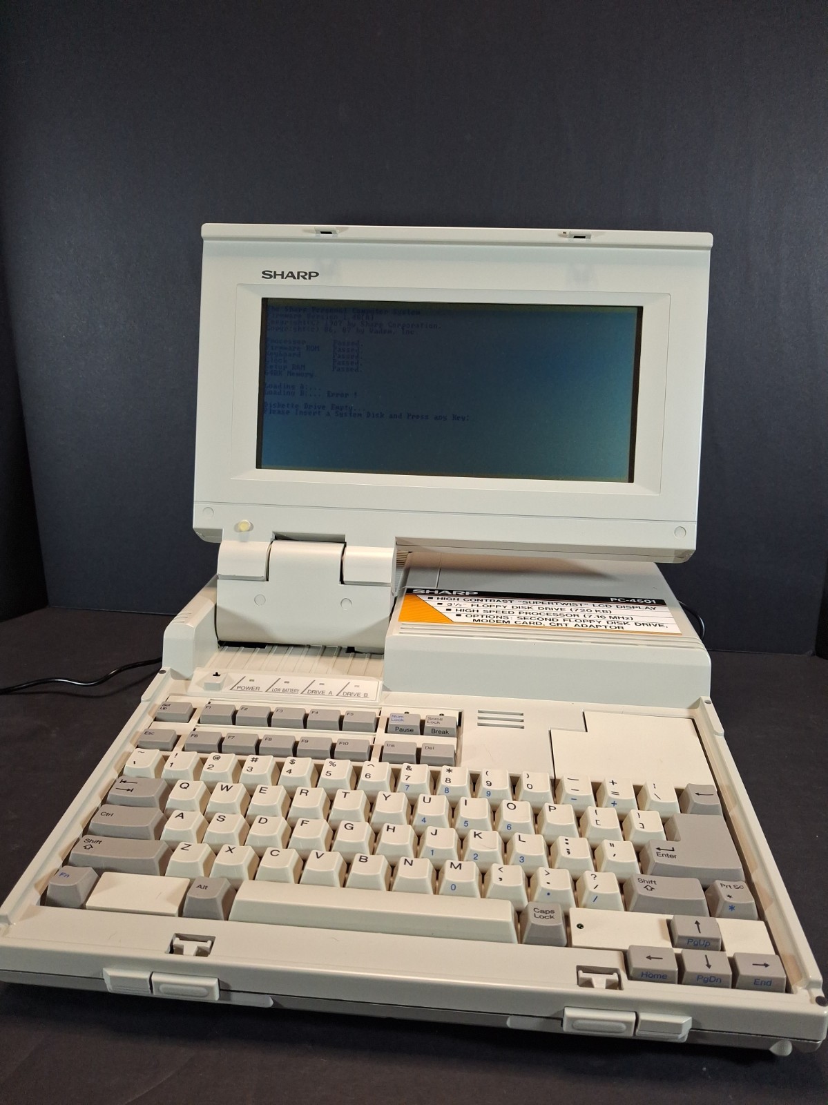 Vintage Sharp PC 4501 Personal Computer W/ Wall Plug
