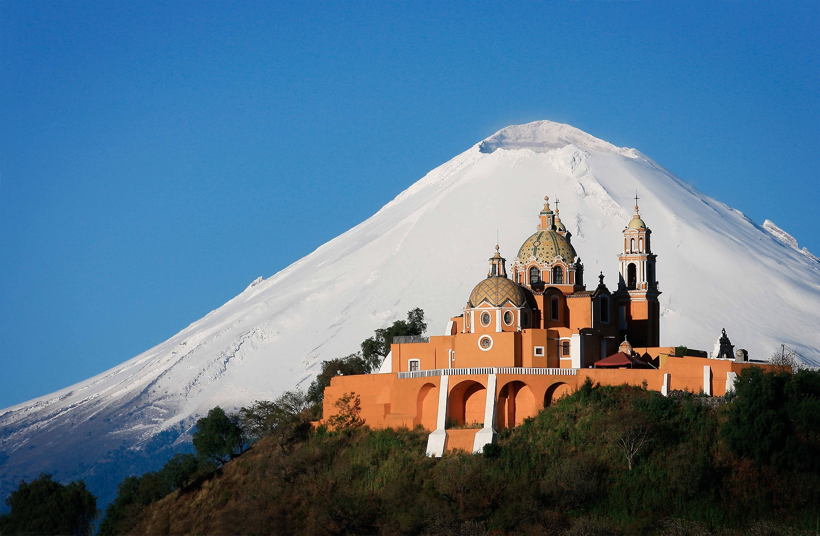 Landscape volcano mountains mexico church outdoors snowy Custom Gaming Mat Desk