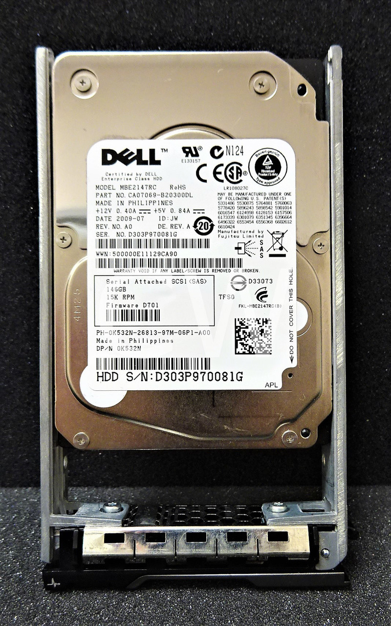 Dell K532N 146GB 15000RPM 2.5" SAS Hard Drive with Tray