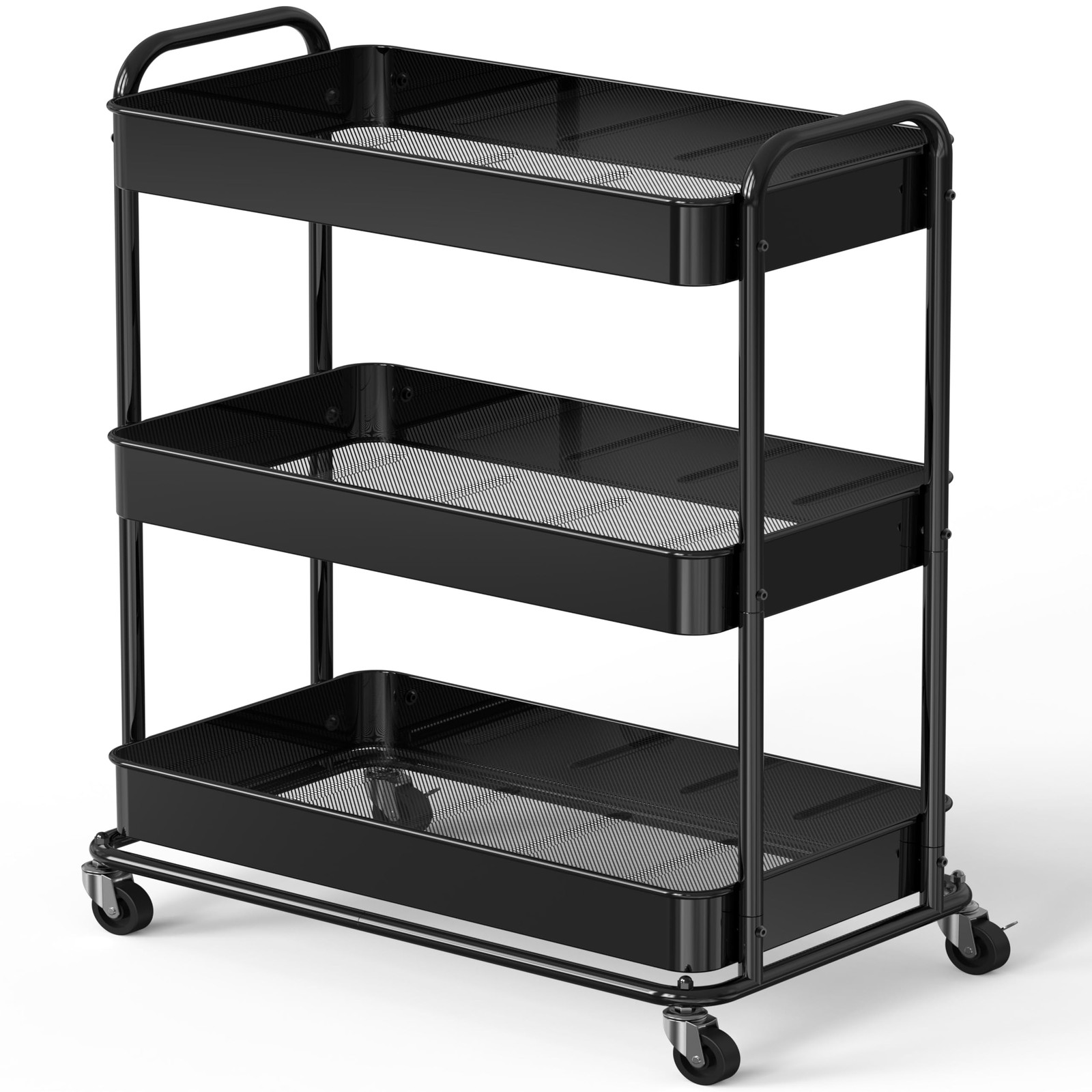 Metal Utility Cart 26 Extra Wide 3 Tier Heavy Duty Black Simple Houseware