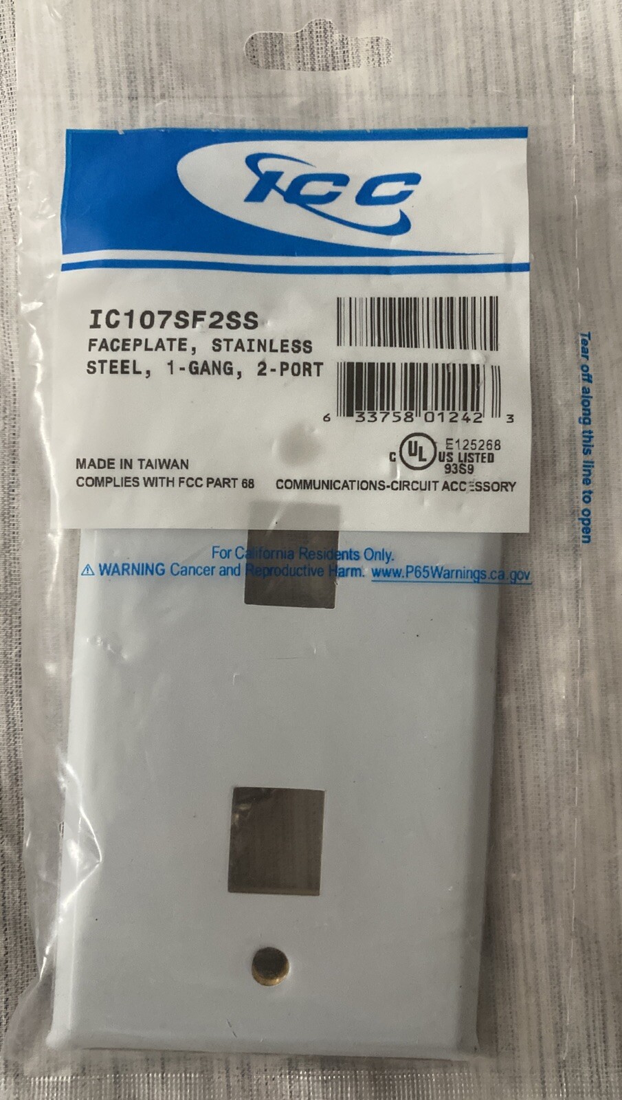 ICC IC107SF2SS 2 Port, 1 Gang Faceplate Stainless Steel,