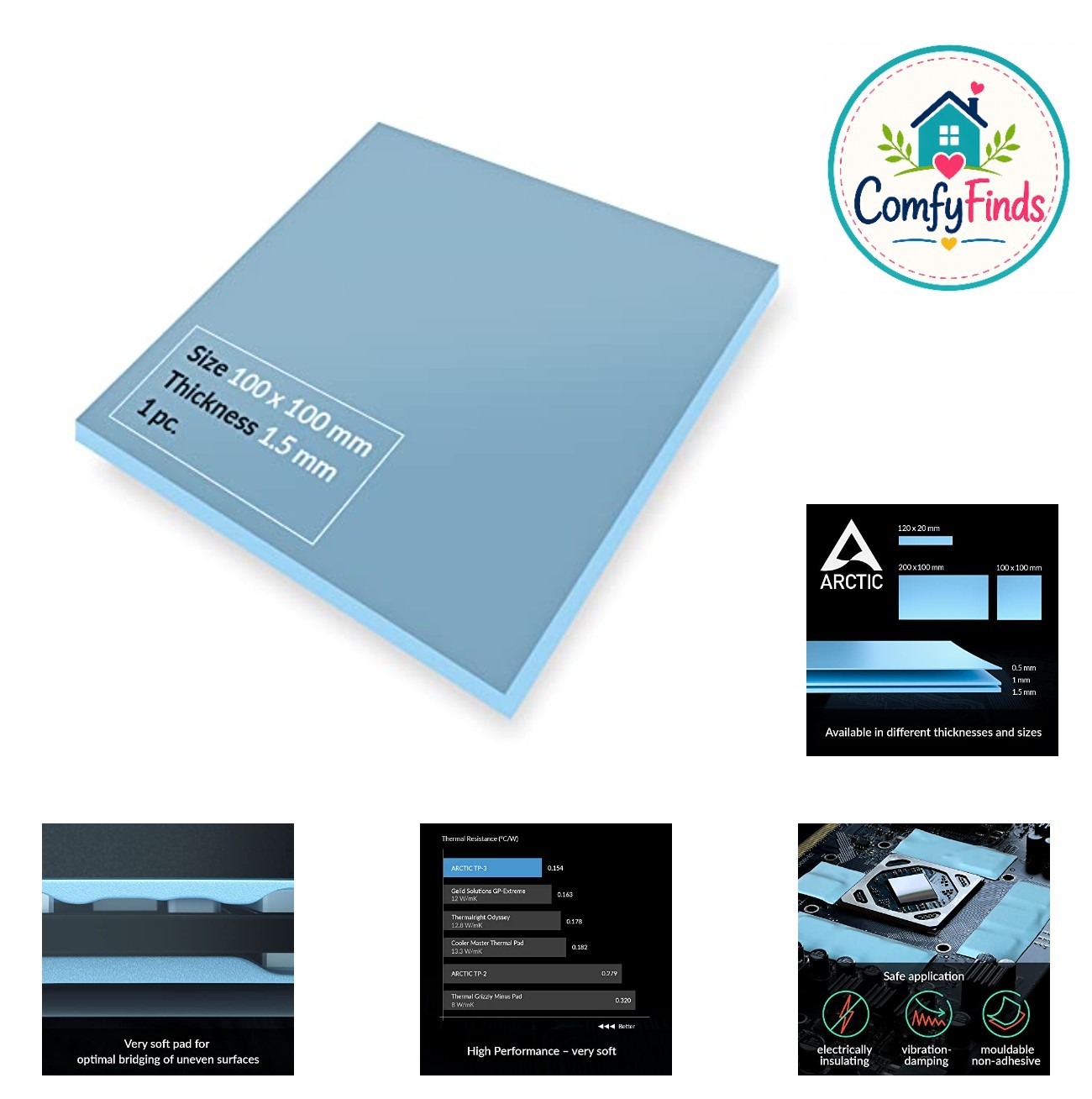 Thermal Pad 100 x 100 x 1.5mm Silicone Heat Conductive for RAM Chipset GPU PC