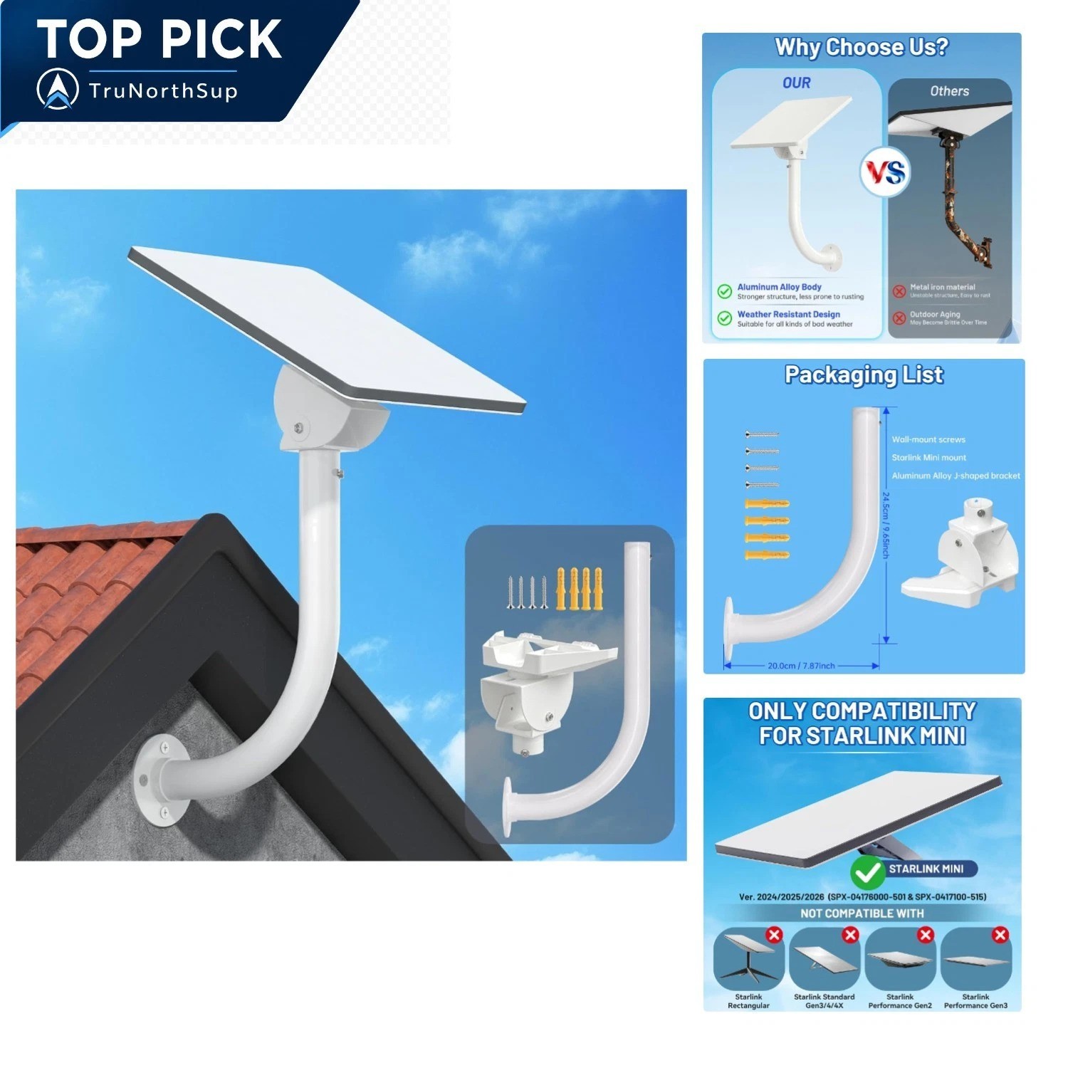 Starlink Mini Wall Mount Aluminum Alloy 360° Adjustable Outdoor Bracket for R...