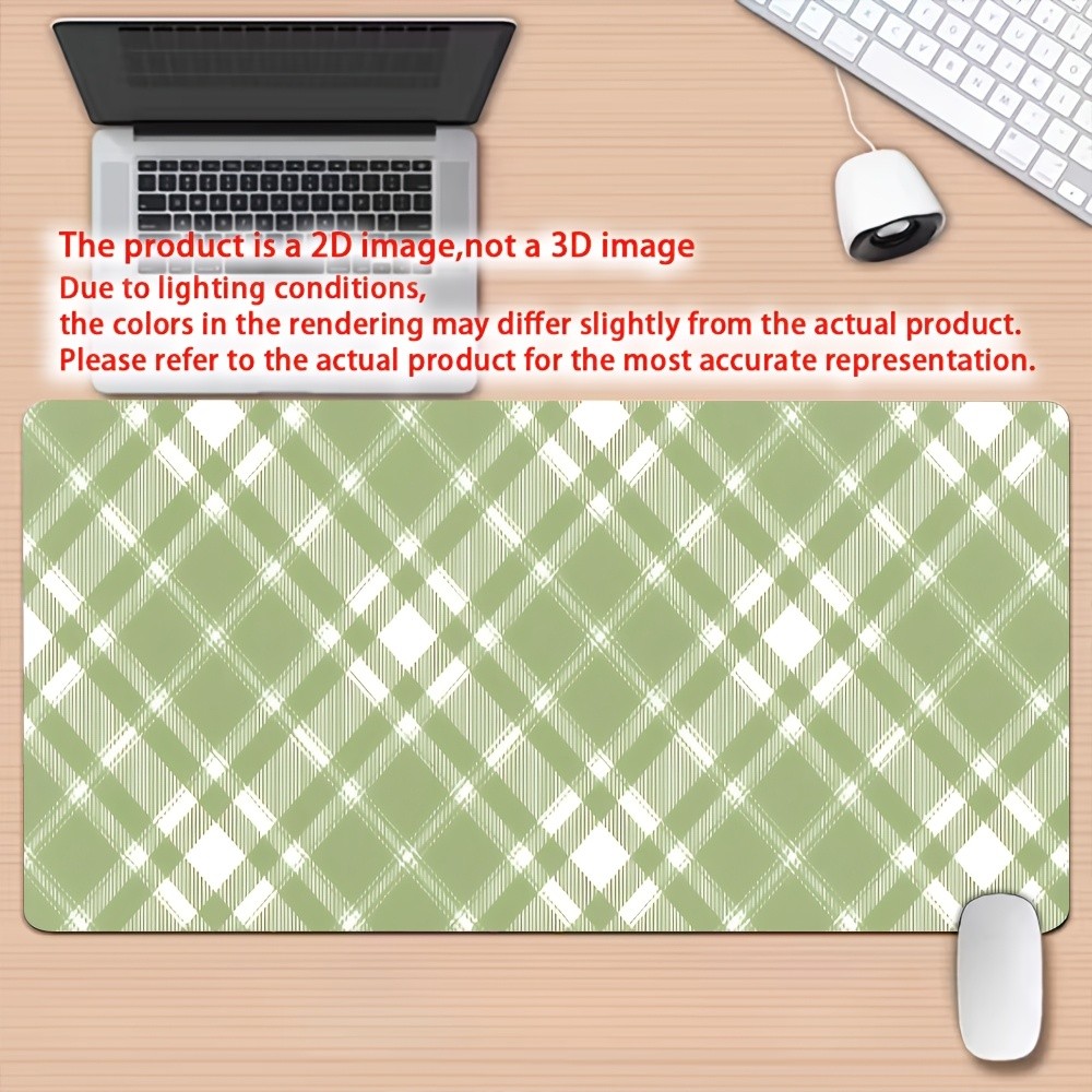 1pc Non-Slip Washable Desk Mat & Gaming Mouse Pad with Diagonal Plaid - Sage W