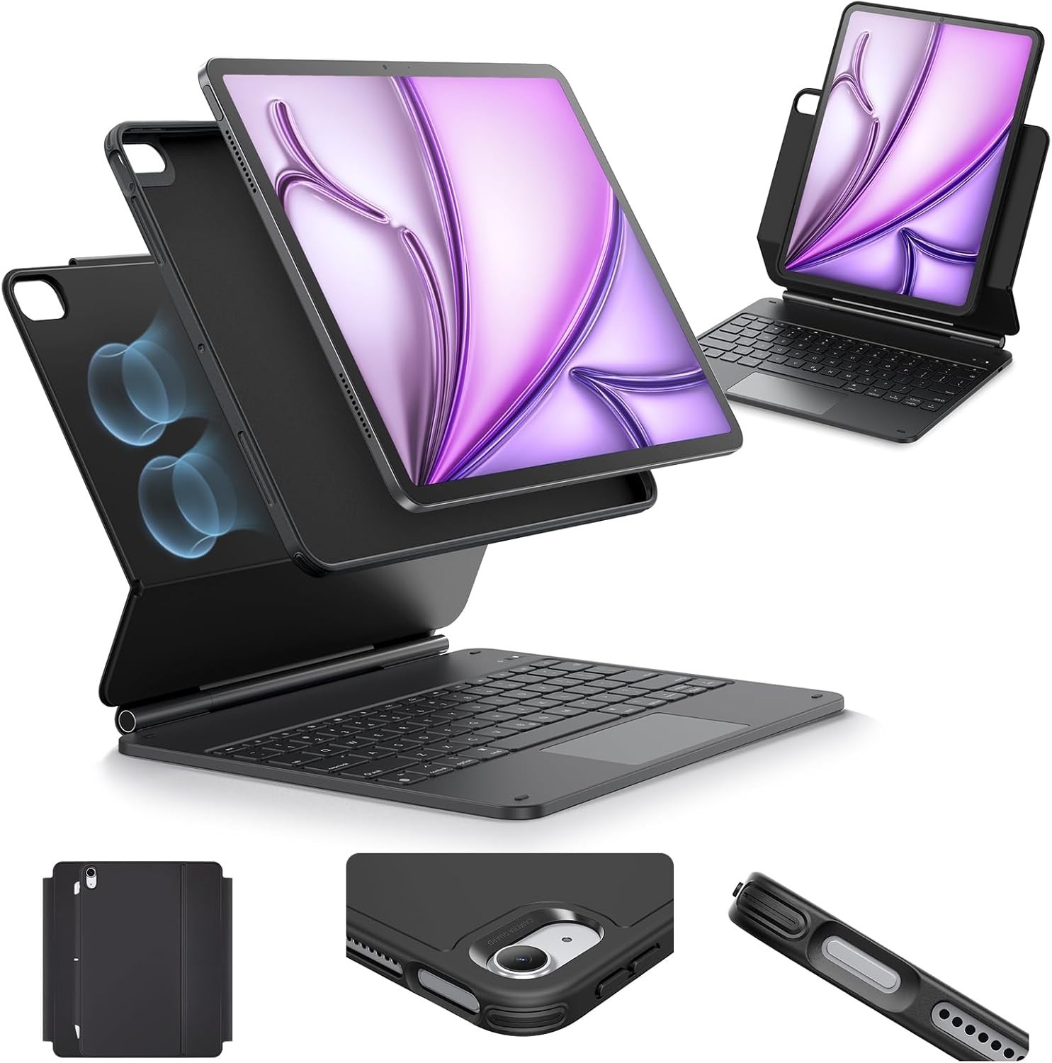 ESR iPad Air 13" Keyboard Case M4 M3 M2 Trackpad Magnetic Stand, Black #1510D