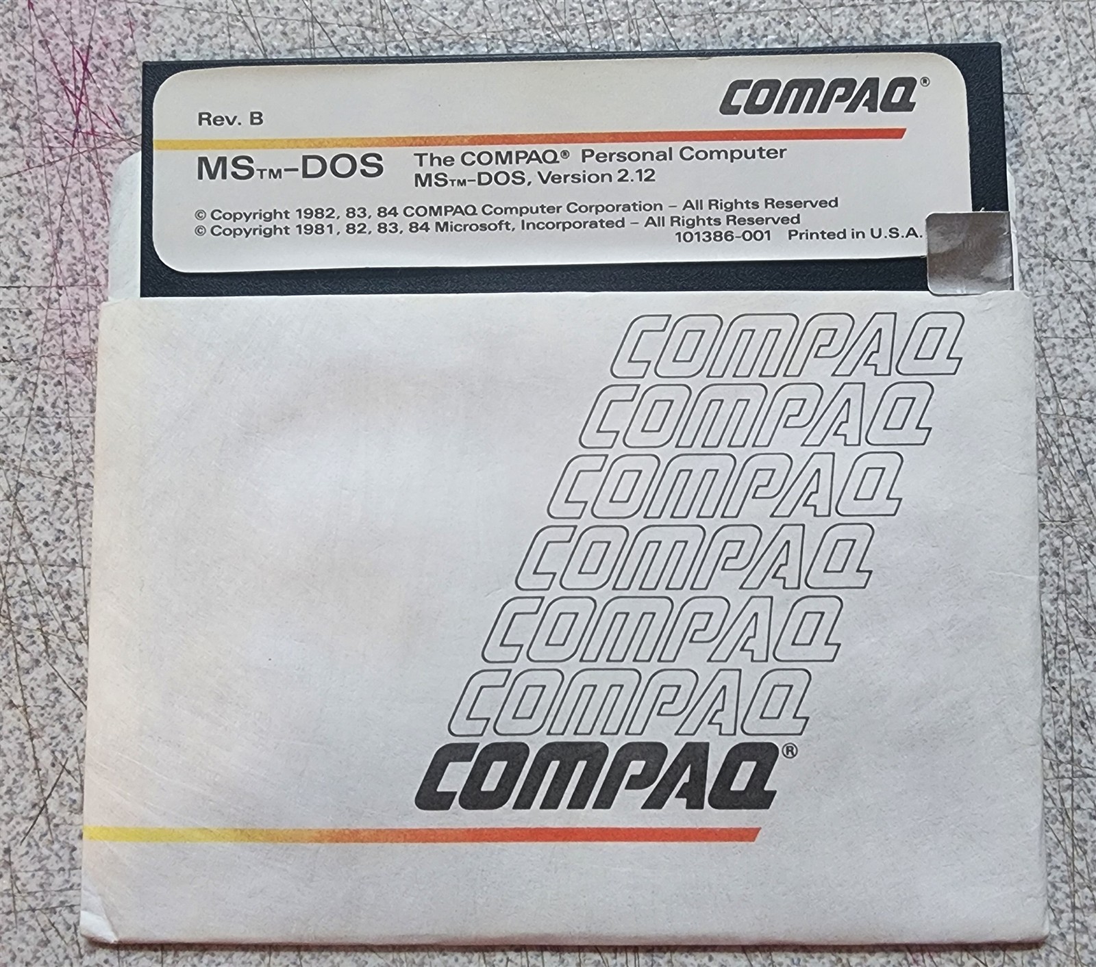 Vintage Compaq MS-DOS Ver 2.12 Rev B 5.25" Floppy Disk w Sleeve 1984