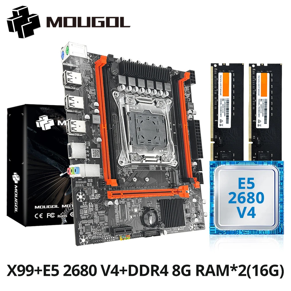 MOUGOL X99 Gaming Motherboard Kit with Intel Xeon E5 2680 V4 & DDR4 8Gx2 2133MHz