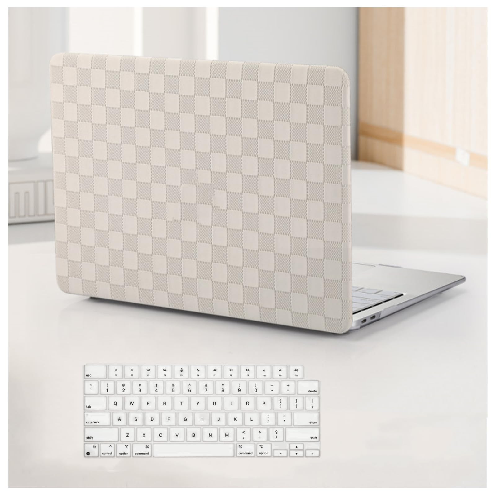 BYCeKe for MacBook Air 15 inch Case 2026-2023 M5 M4 M3 M2, Checker Beige