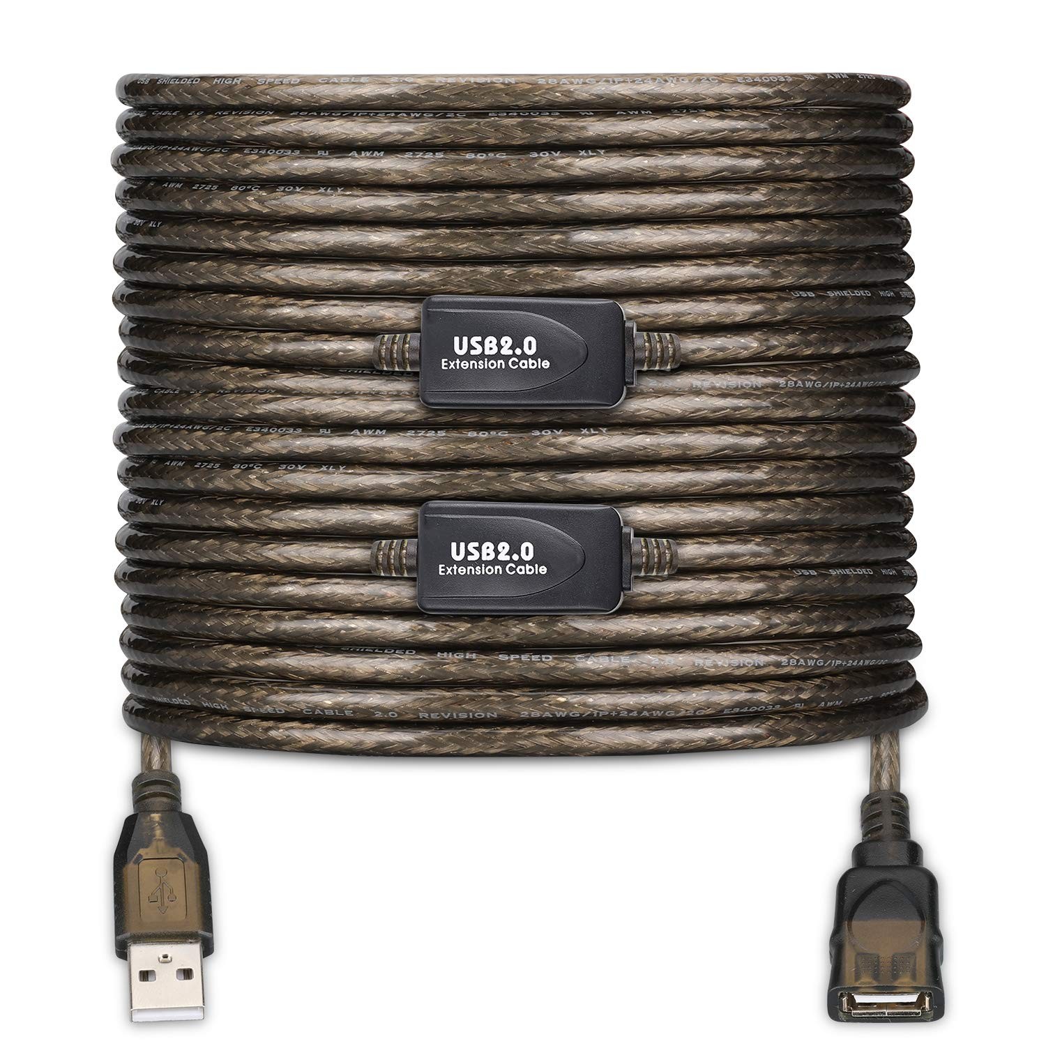 LDKCOK USB 2.0 Type A Male to A Female Active 75FT, Transparent black 