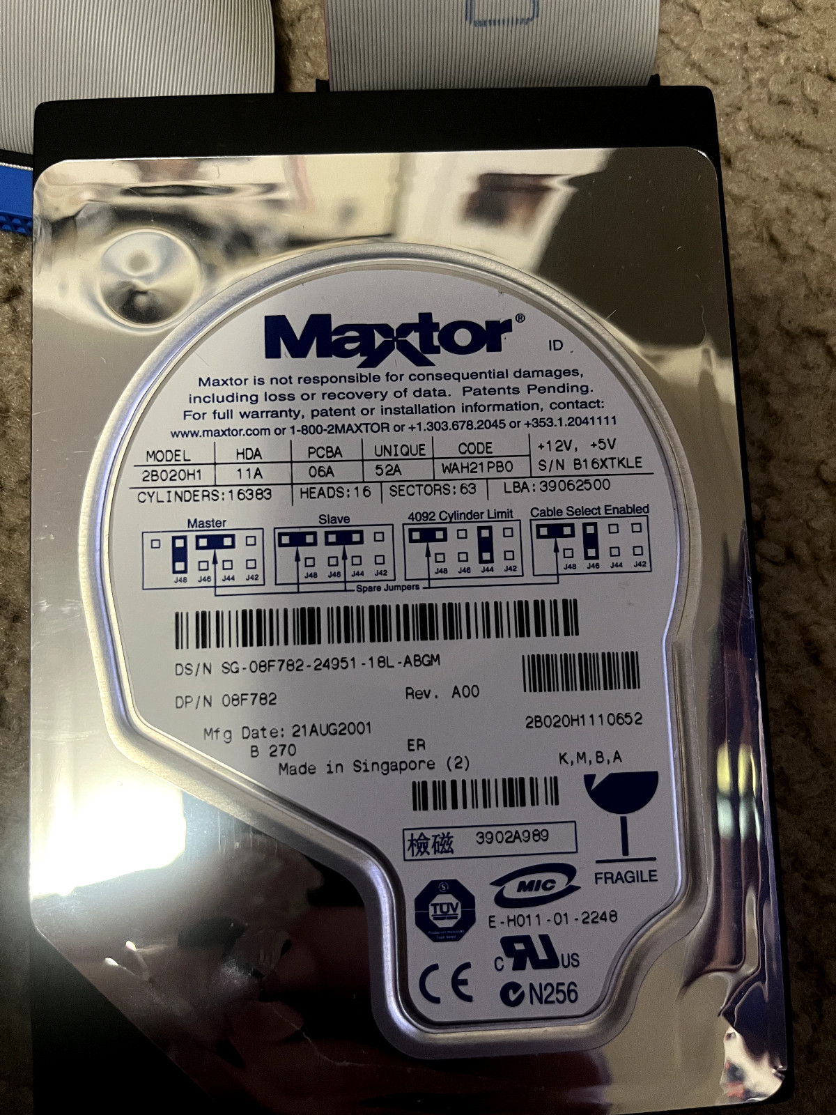 MAXTOR MODEL 2B020H1 Quantum Fireball 20GB